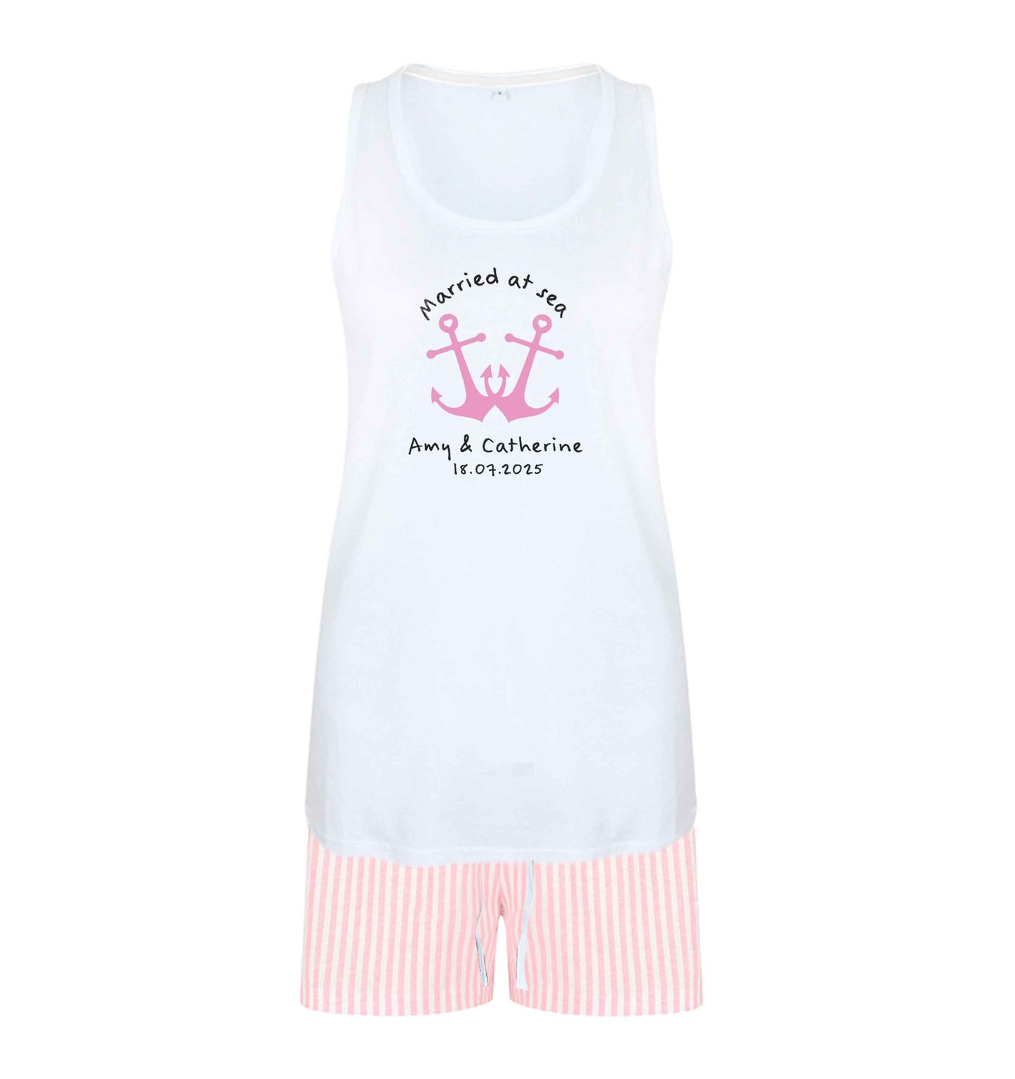 Married at sea pink anchors size XL women's pyjama shorts set in pink 