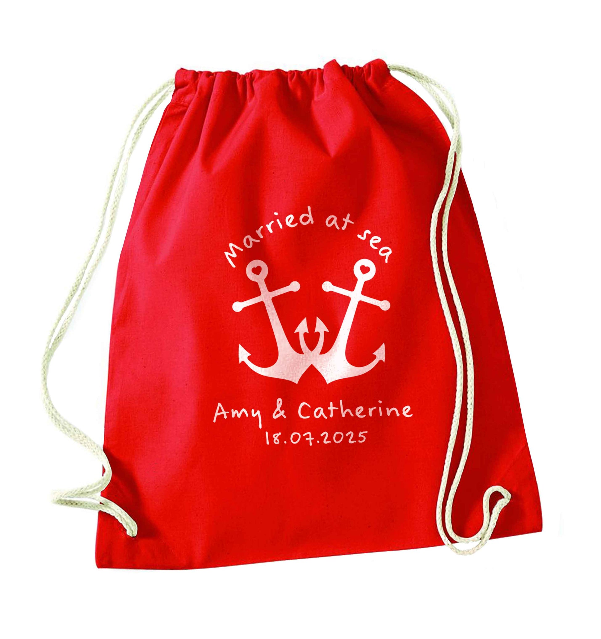 Married at sea pink anchors red drawstring bag 