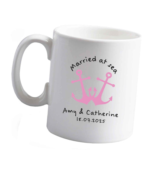 10 oz Married at sea pink anchors ceramic mug right handed