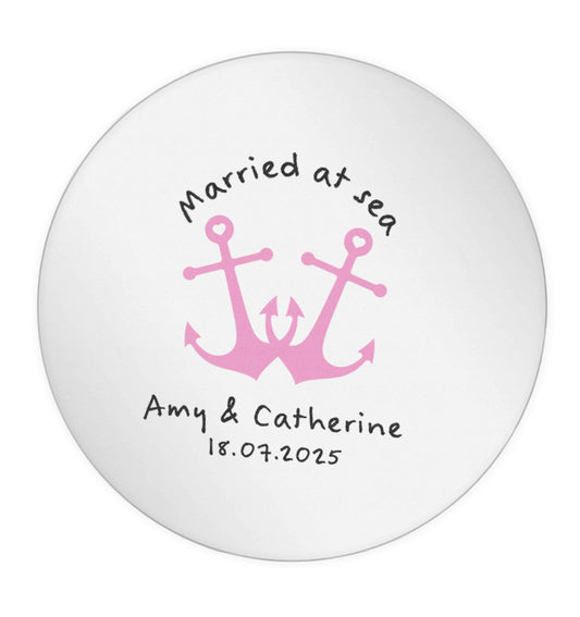 Married at sea pink anchors 24 @ 45mm matt circle stickers
