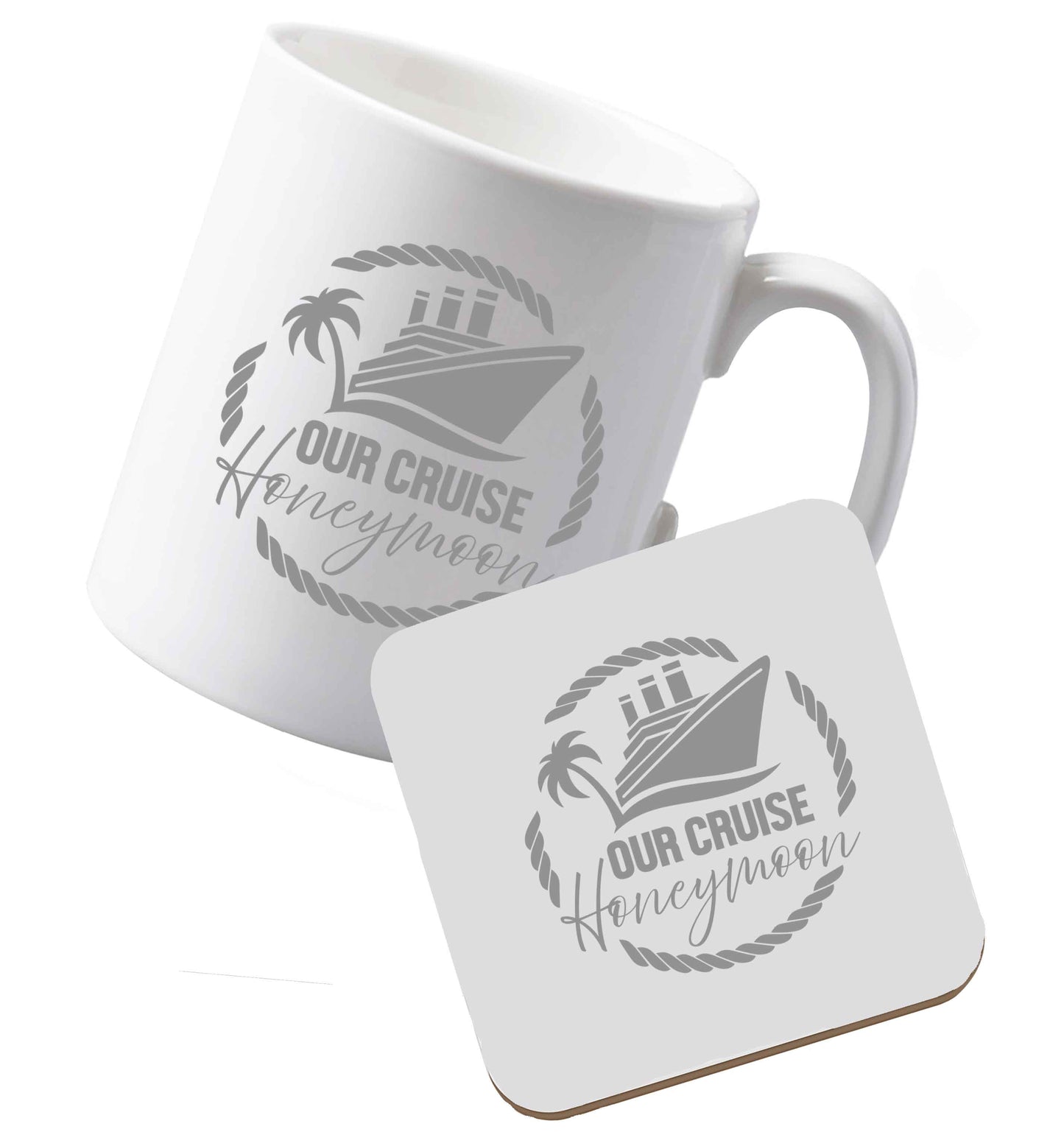 10 oz Ceramic mug and coaster Our cruise honeymoon both sides