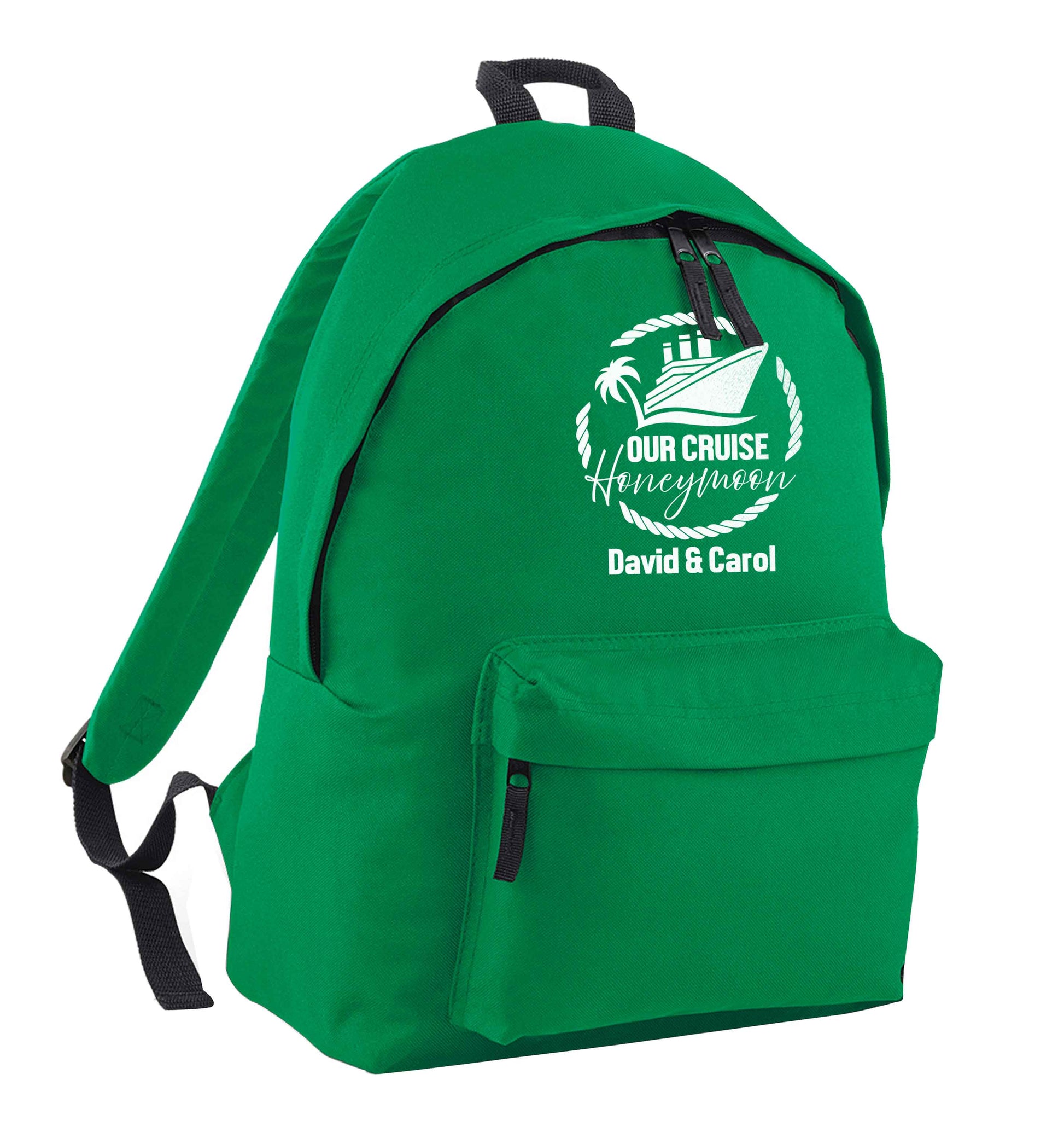 Our cruise honeymoon personalised green adults backpack