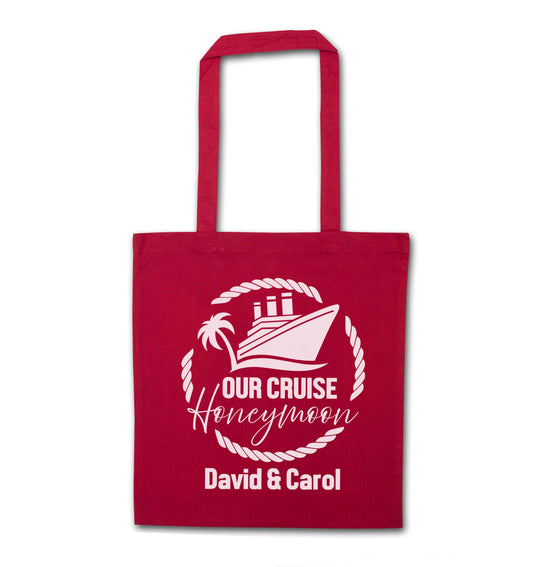Our cruise honeymoon personalised red tote bag