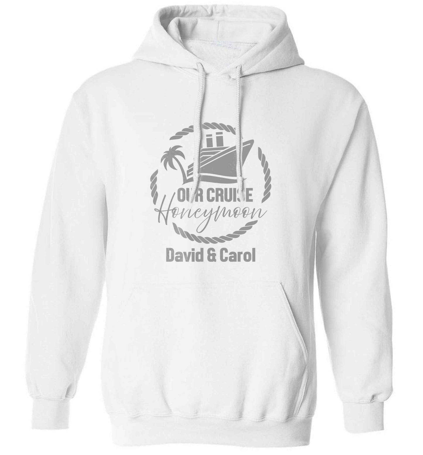 Our cruise honeymoon personalised adults unisex white hoodie 2XL