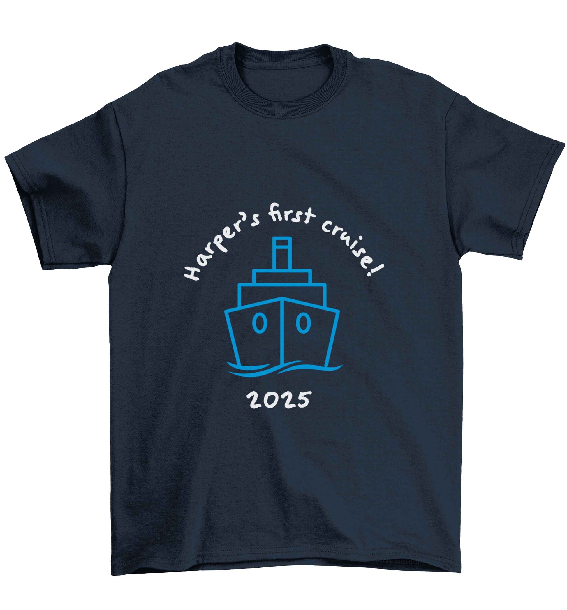 Personalised first cruise Children's navy Tshirt 12-13 Years