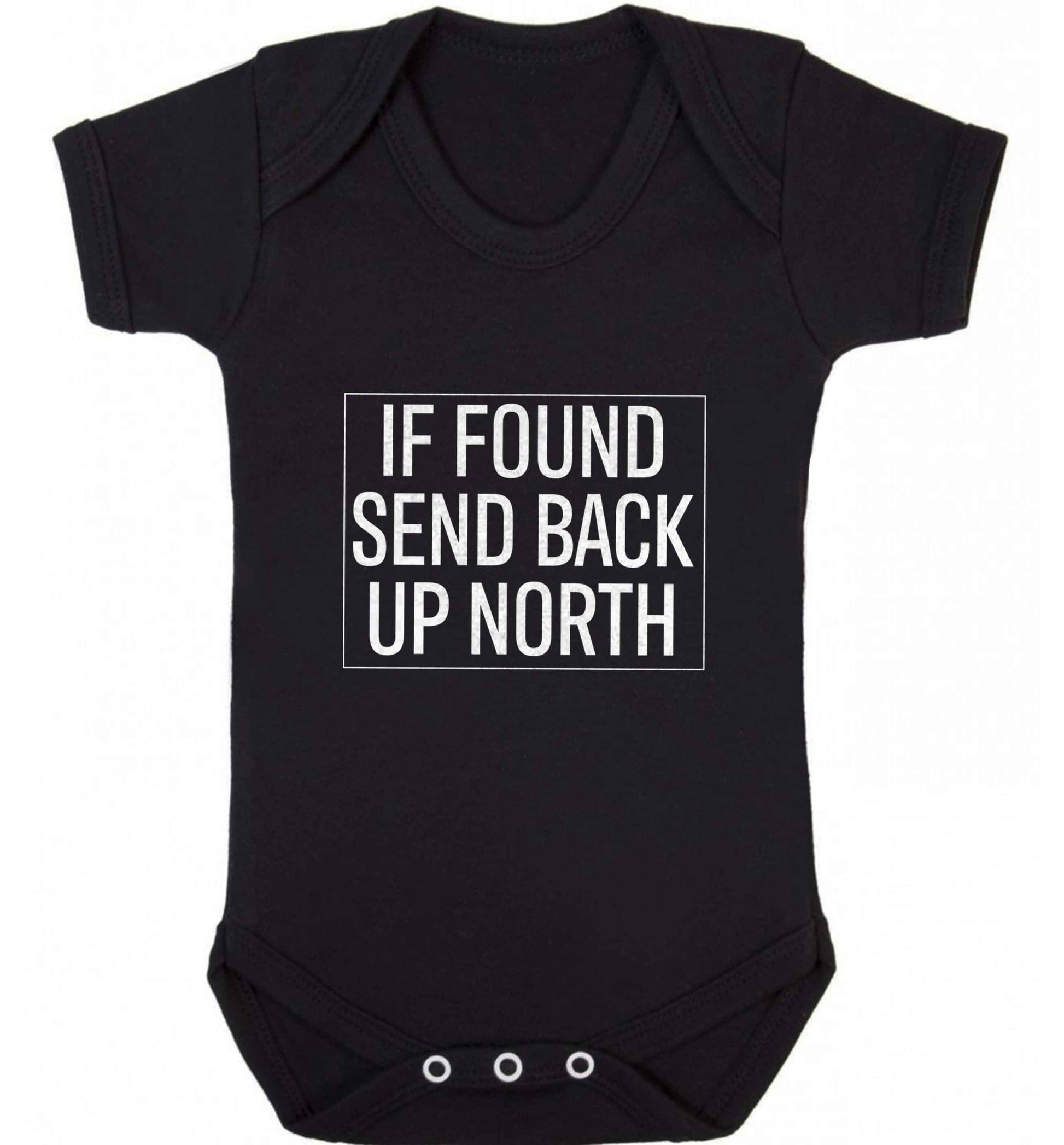 If found send back up North baby vest black 18-24 months