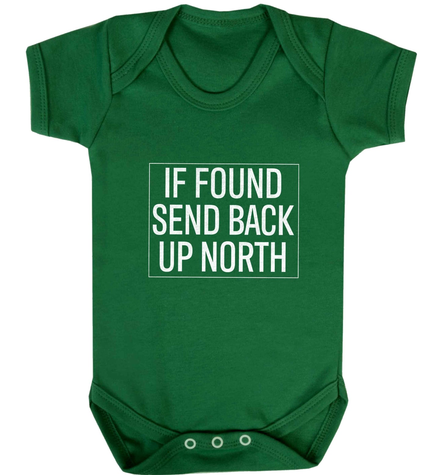 If found send back up North baby vest green 18-24 months