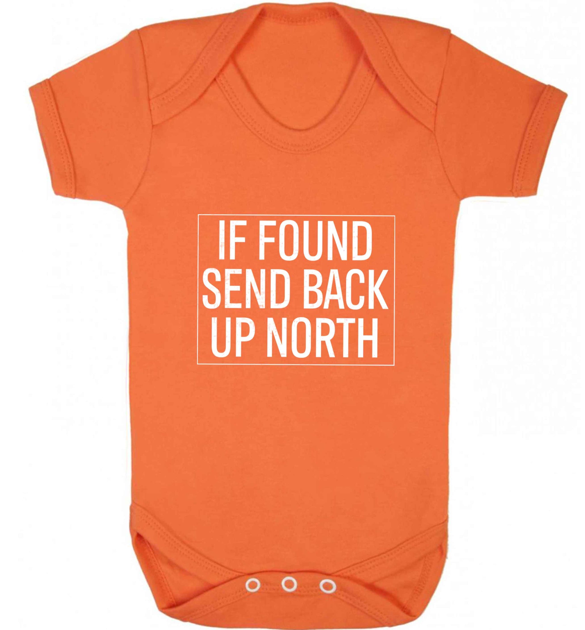 If found send back up North baby vest orange 18-24 months