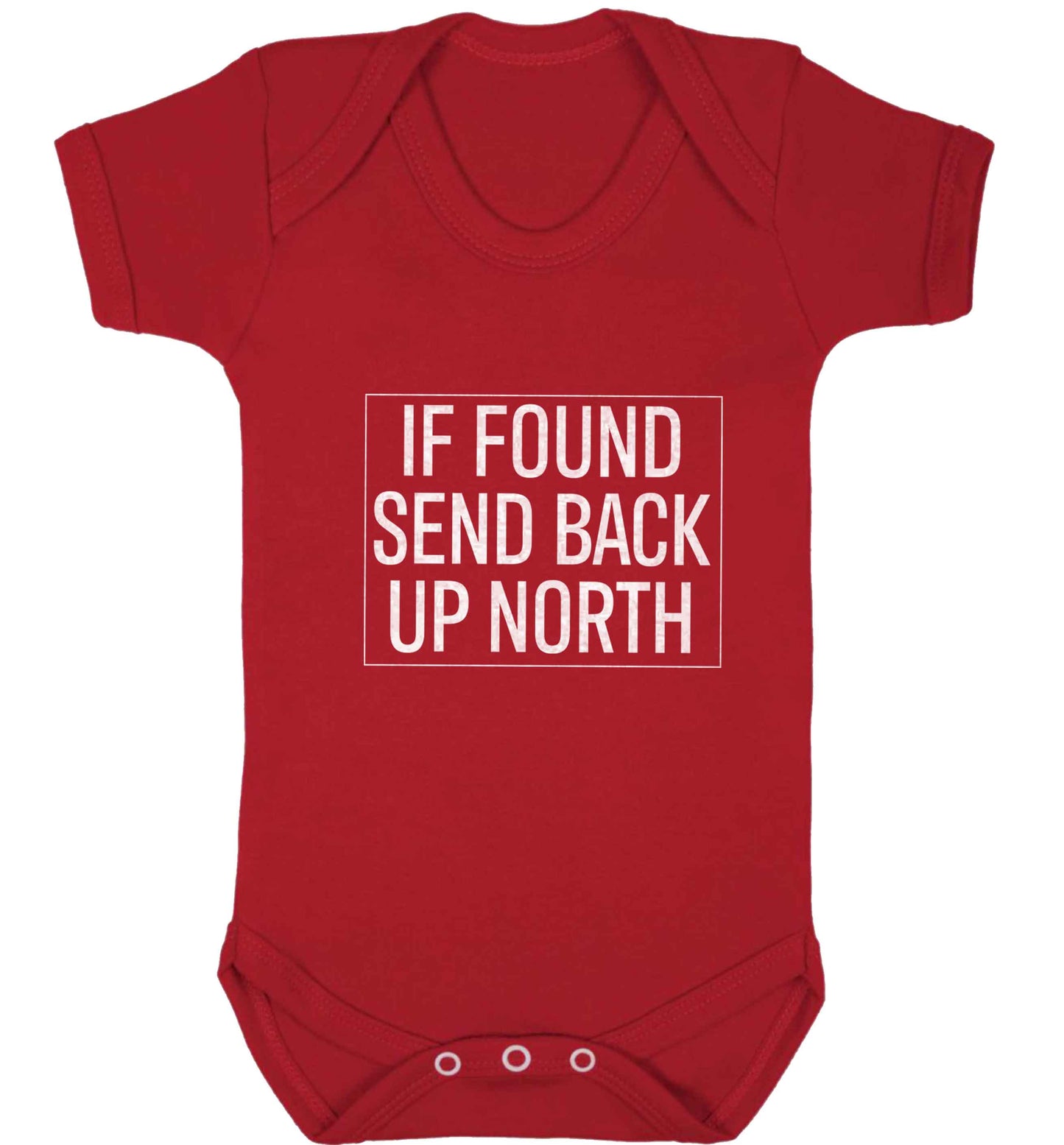 If found send back up North baby vest red 18-24 months