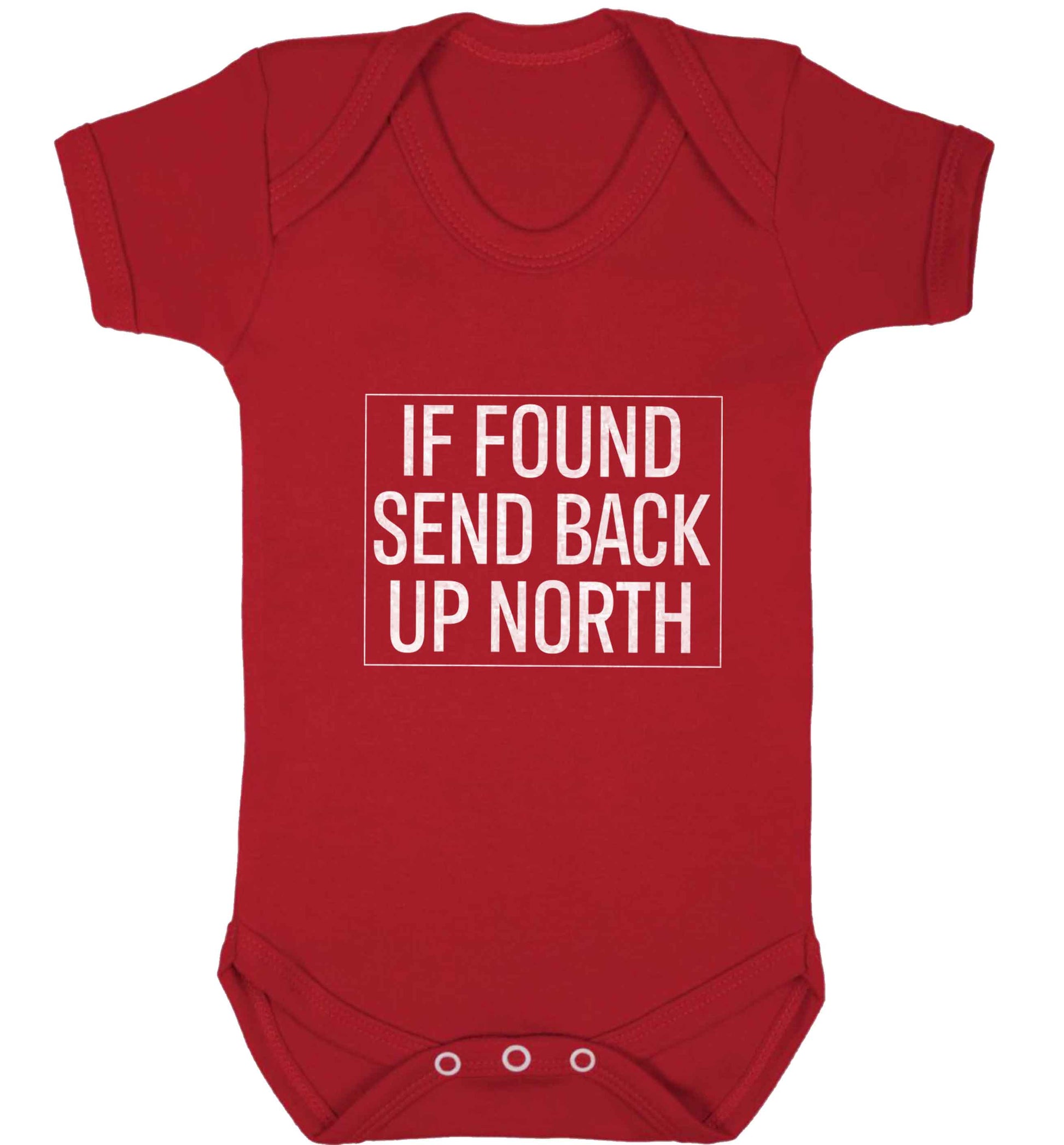 If found send back up North baby vest red 18-24 months