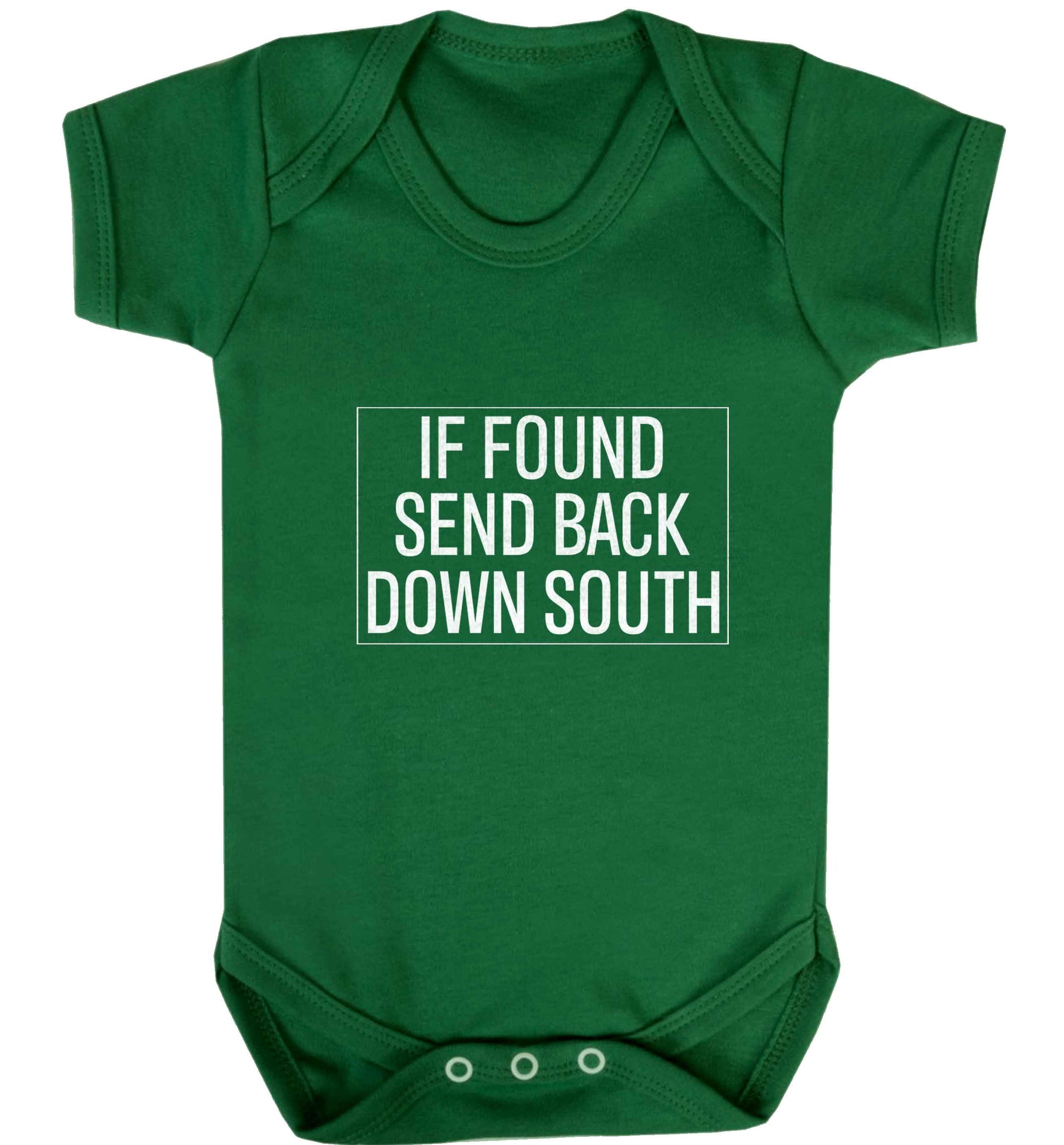 If found send back down South baby vest green 18-24 months