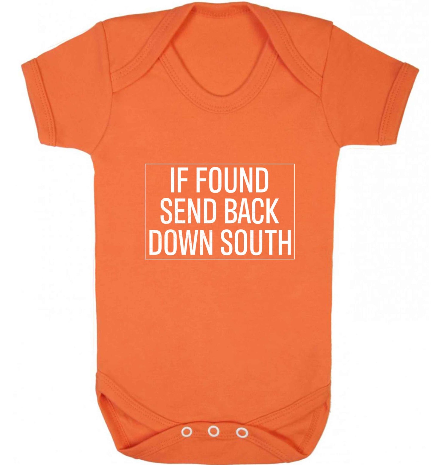 If found send back down South baby vest orange 18-24 months