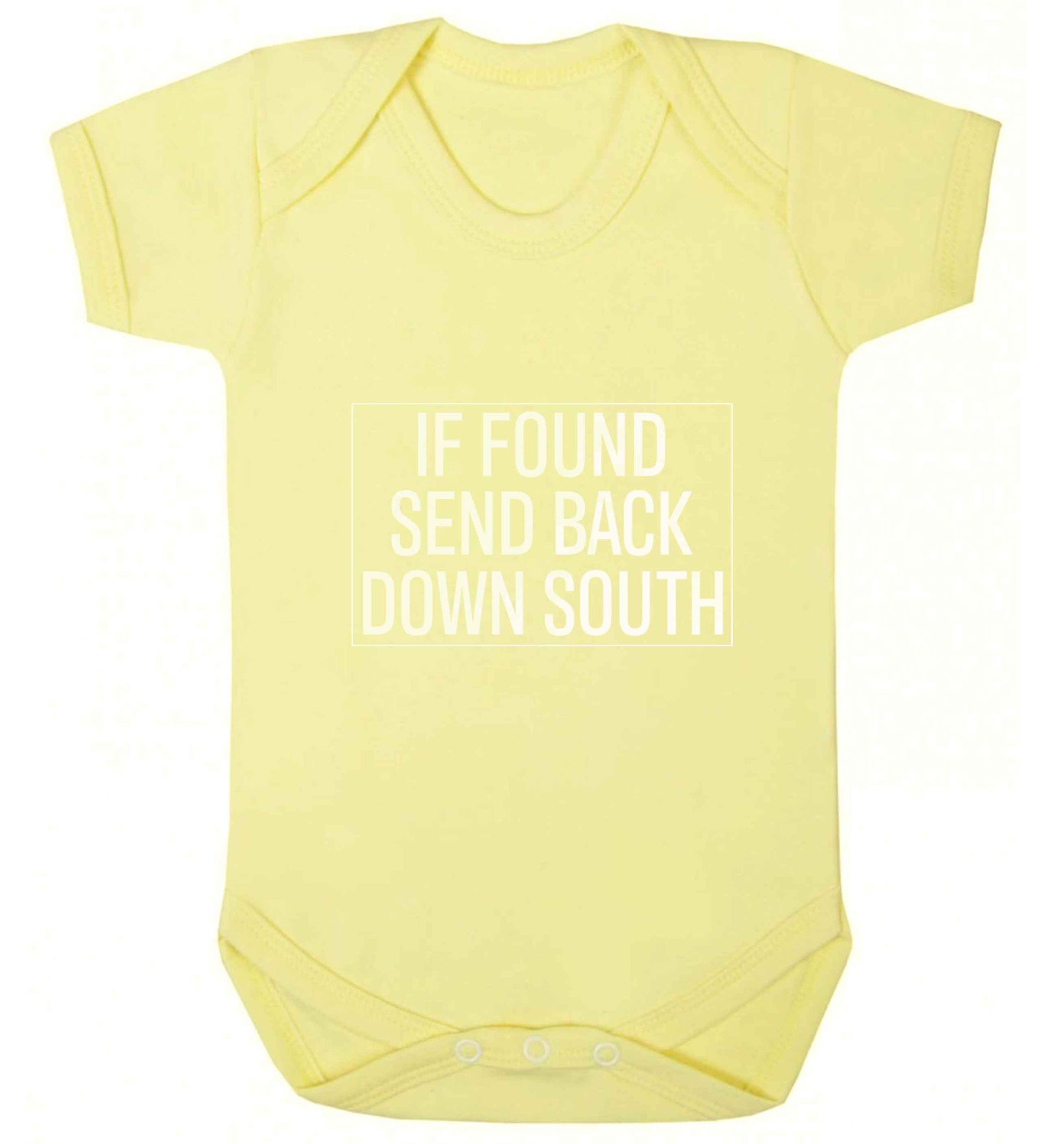If found send back down South baby vest pale yellow 18-24 months
