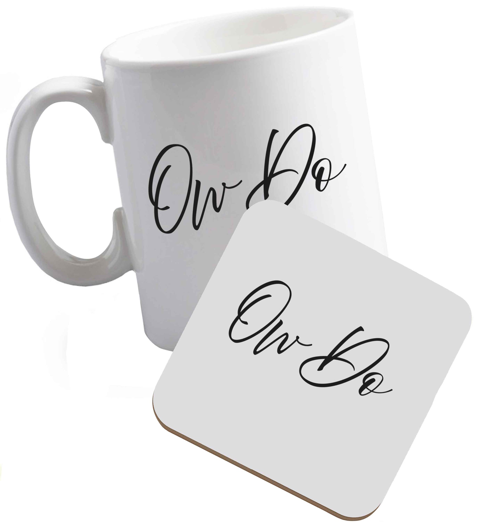 10 oz Ow do ceramic mug and coaster set right handed