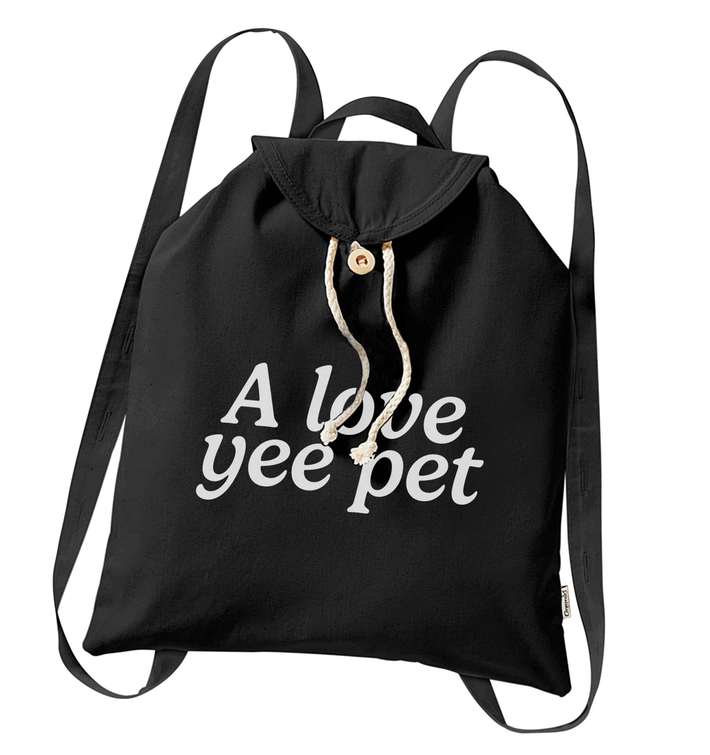 A love yee pet organic cotton backpack tote with wooden buttons in black