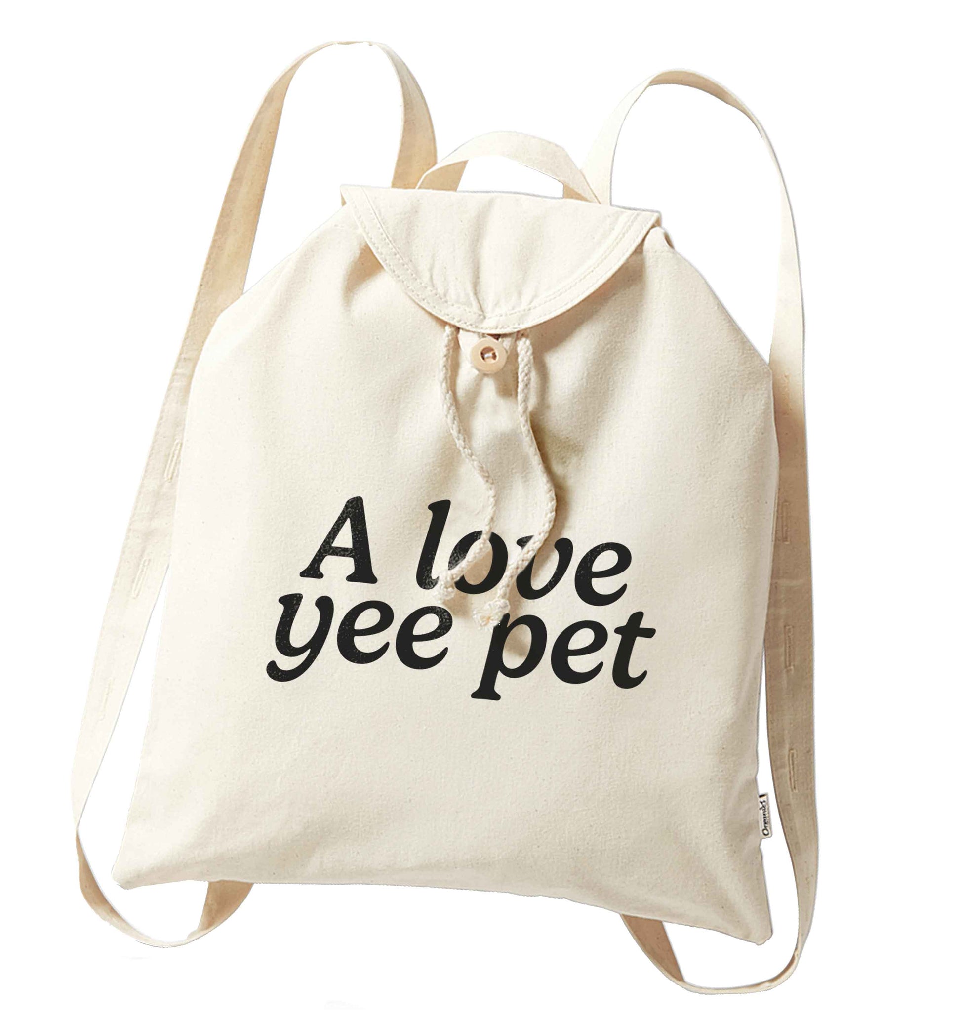 A love yee pet organic cotton backpack tote with wooden buttons in natural