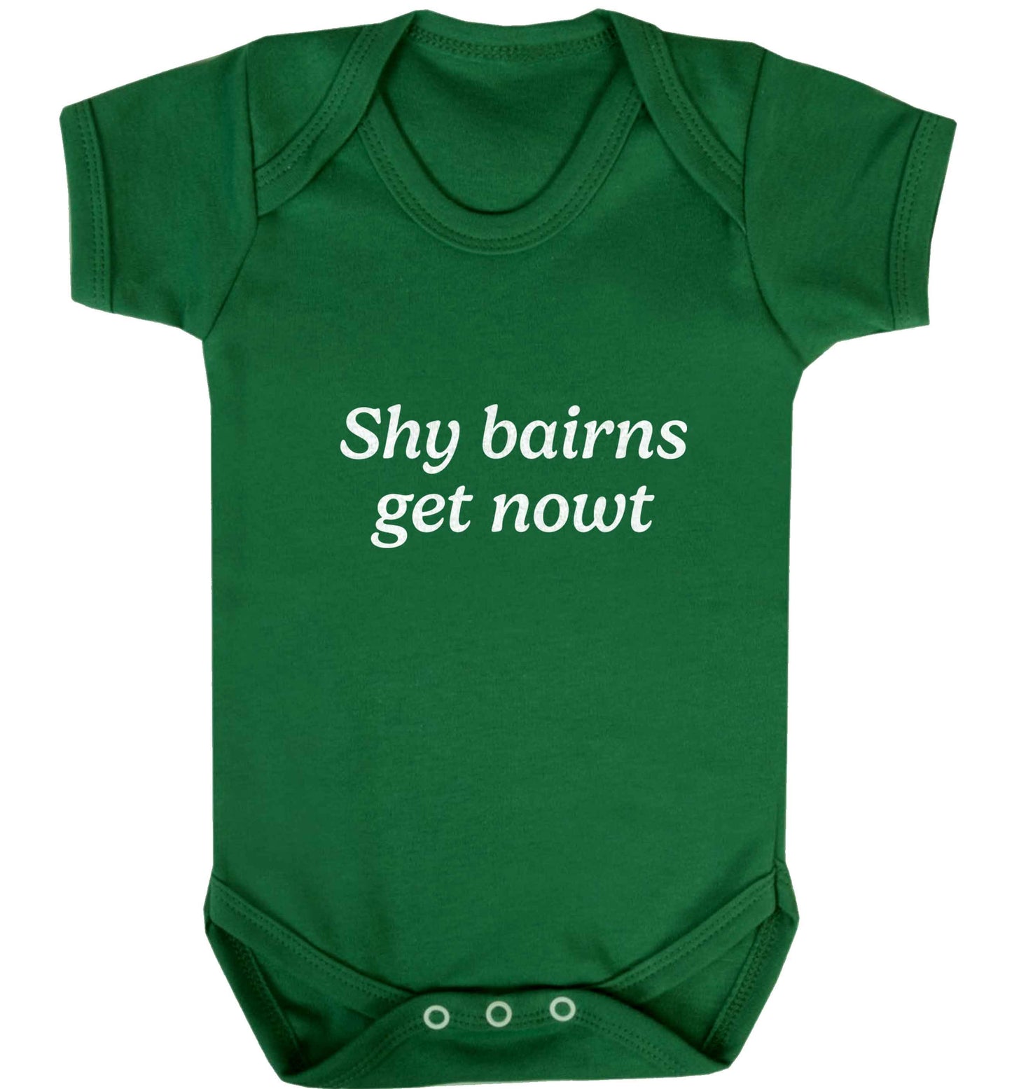 Shy bairns get nowt baby vest green 18-24 months