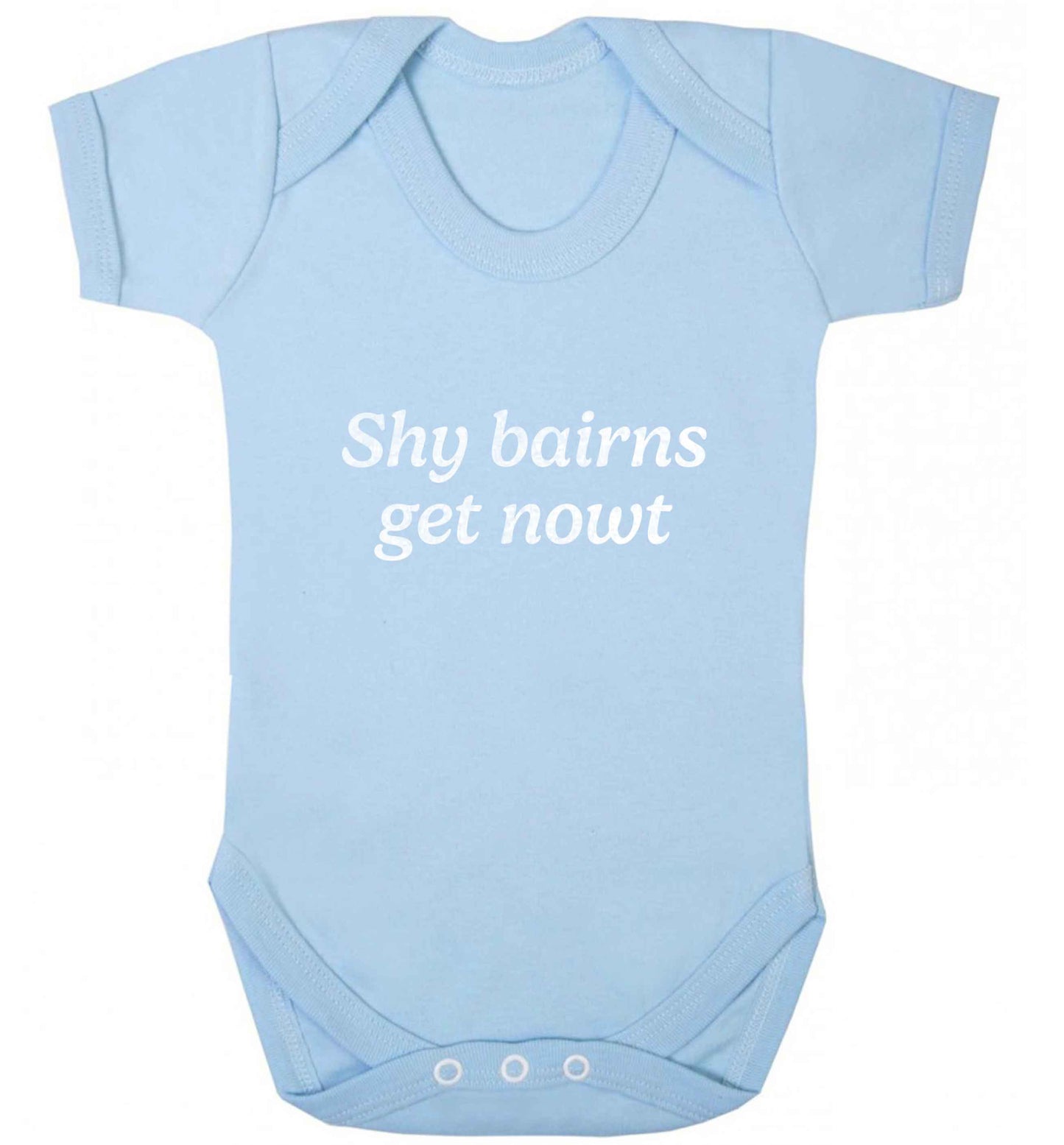 Shy bairns get nowt baby vest pale blue 18-24 months