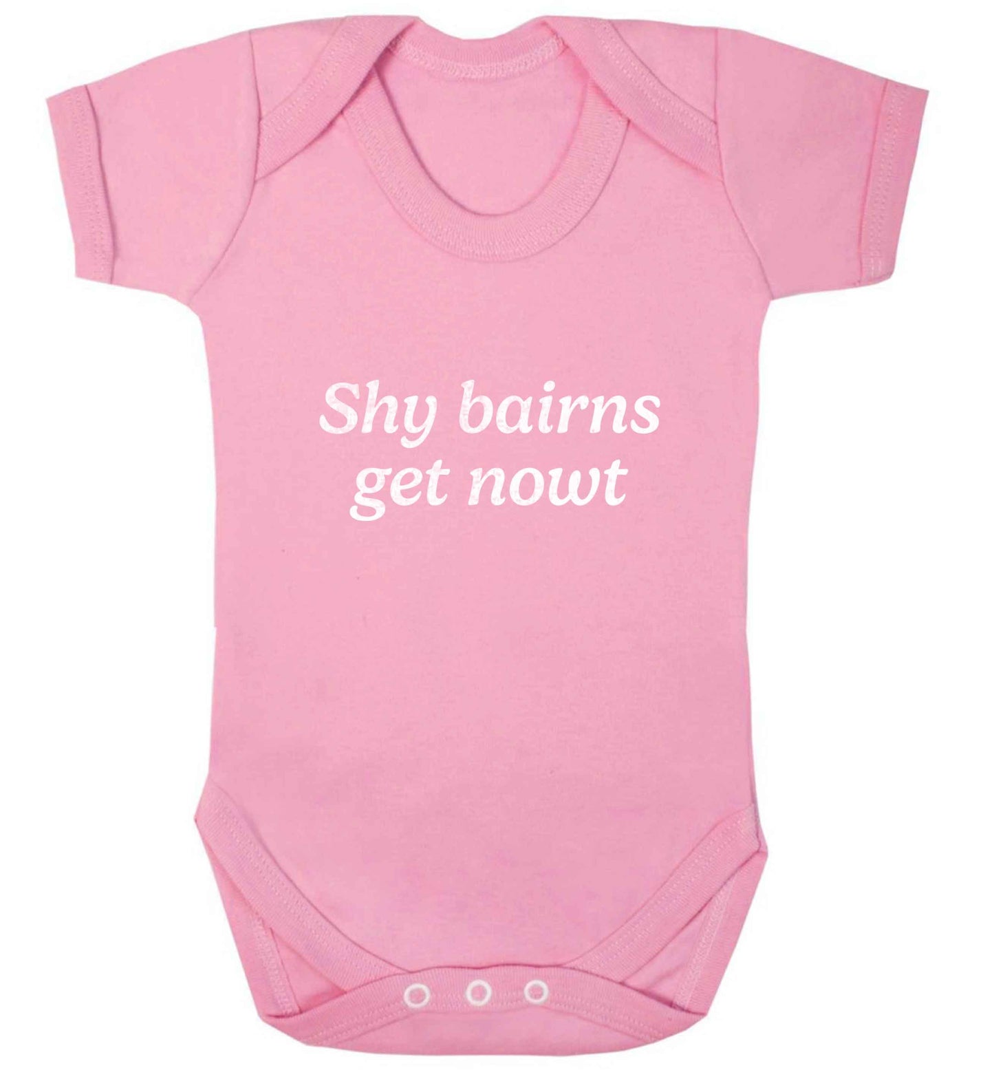 Shy bairns get nowt baby vest pale pink 18-24 months