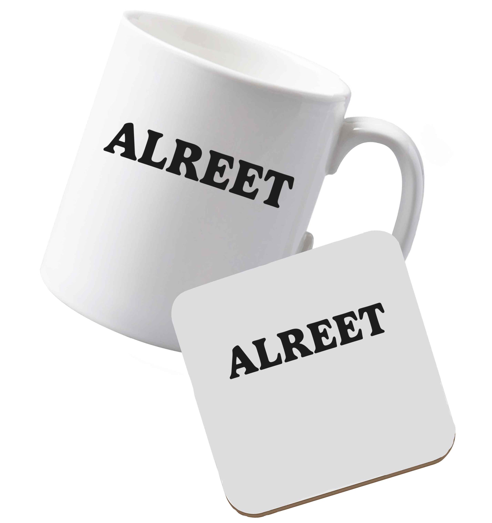 10 oz Ceramic mug and coaster Alreet both sides
