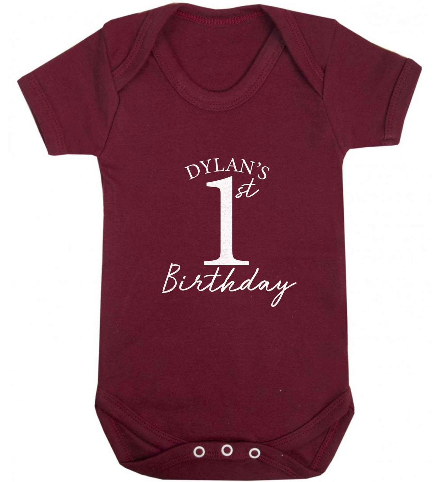 Personalised first birthday - any name or age! baby vest maroon 18-24 months