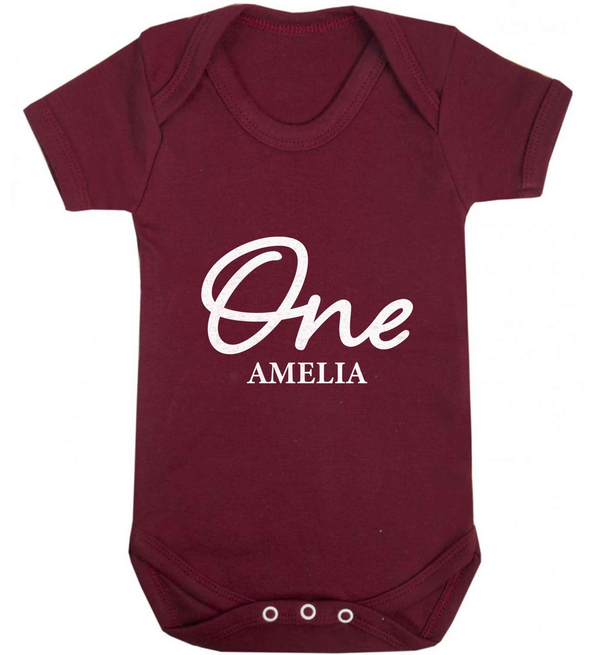 Personalised age and name baby vest maroon 18-24 months