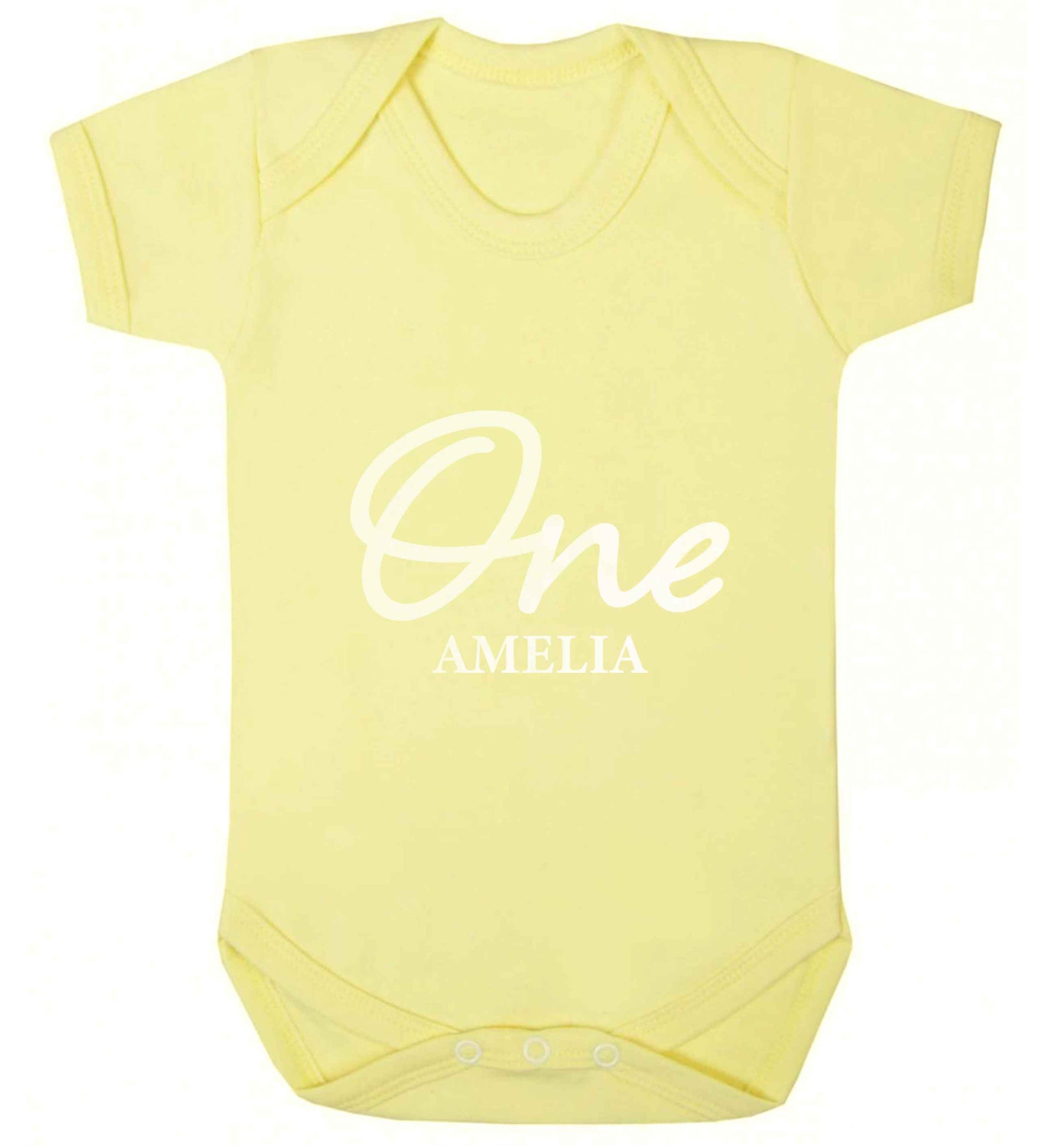 Personalised age and name baby vest pale yellow 18-24 months
