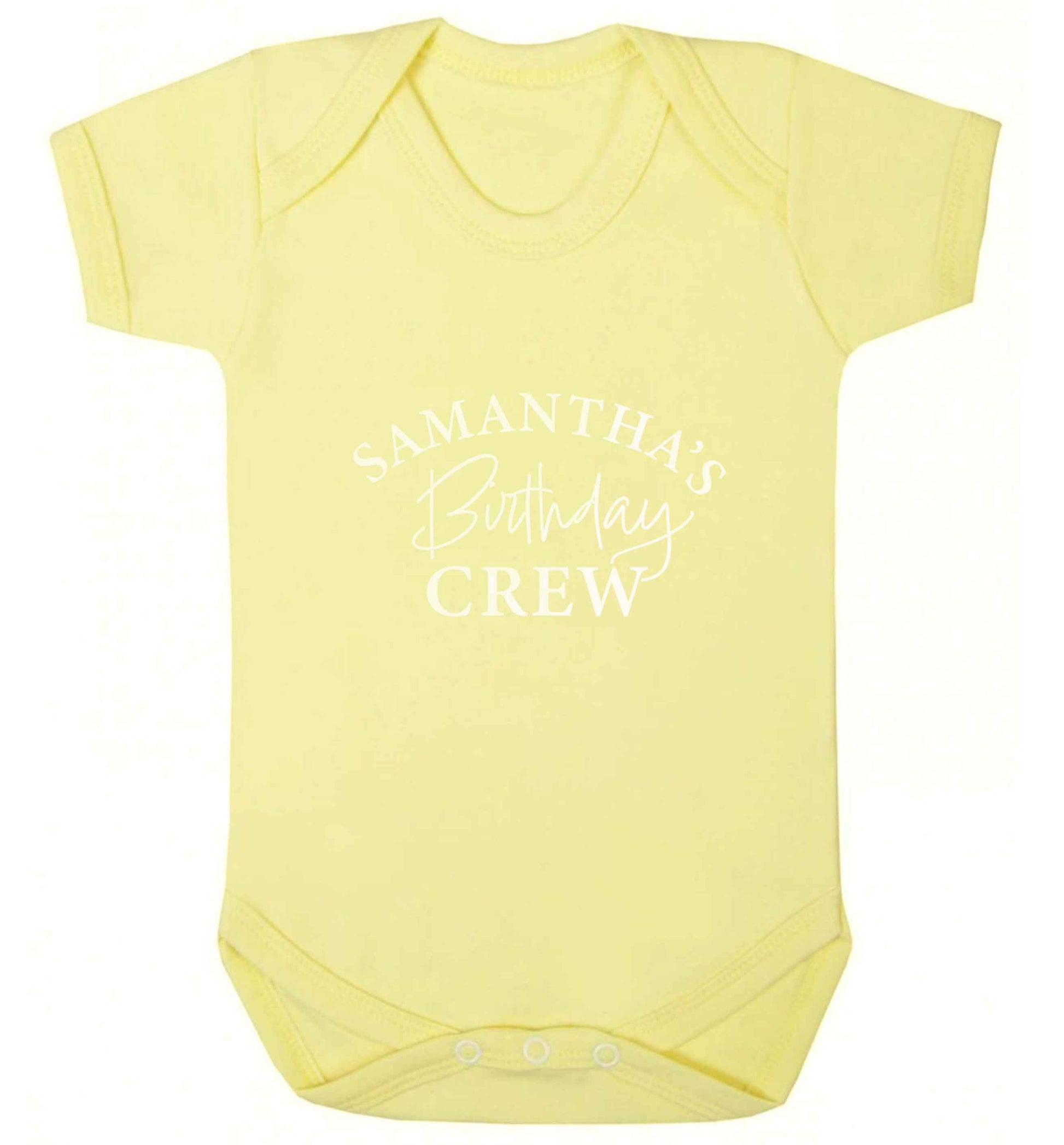 Personalised birthday crew baby vest pale yellow 18-24 months