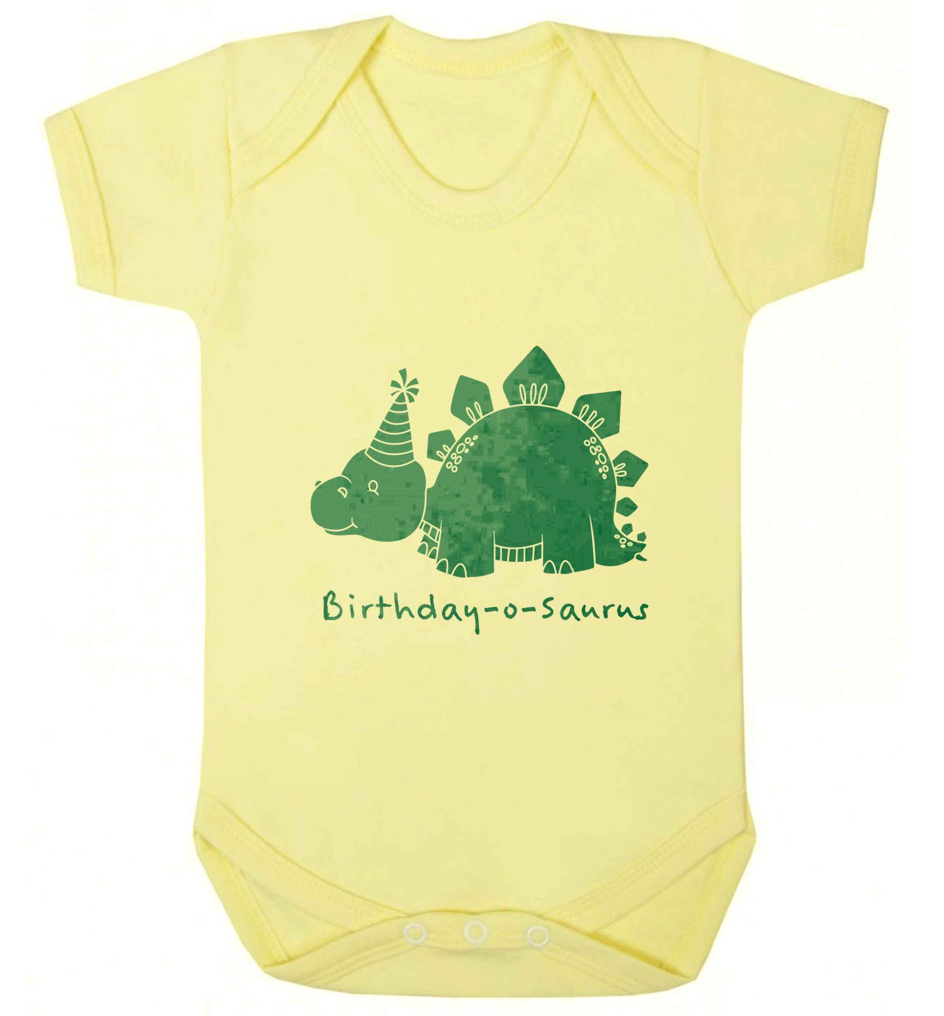Birthday-o-saurus baby vest pale yellow 18-24 months