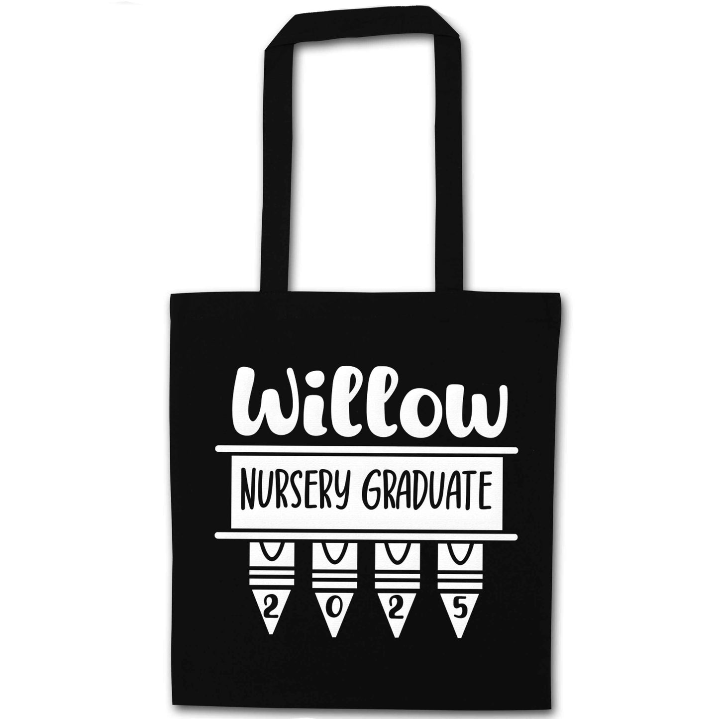 Personalised nursery graduate 2025 black tote bag