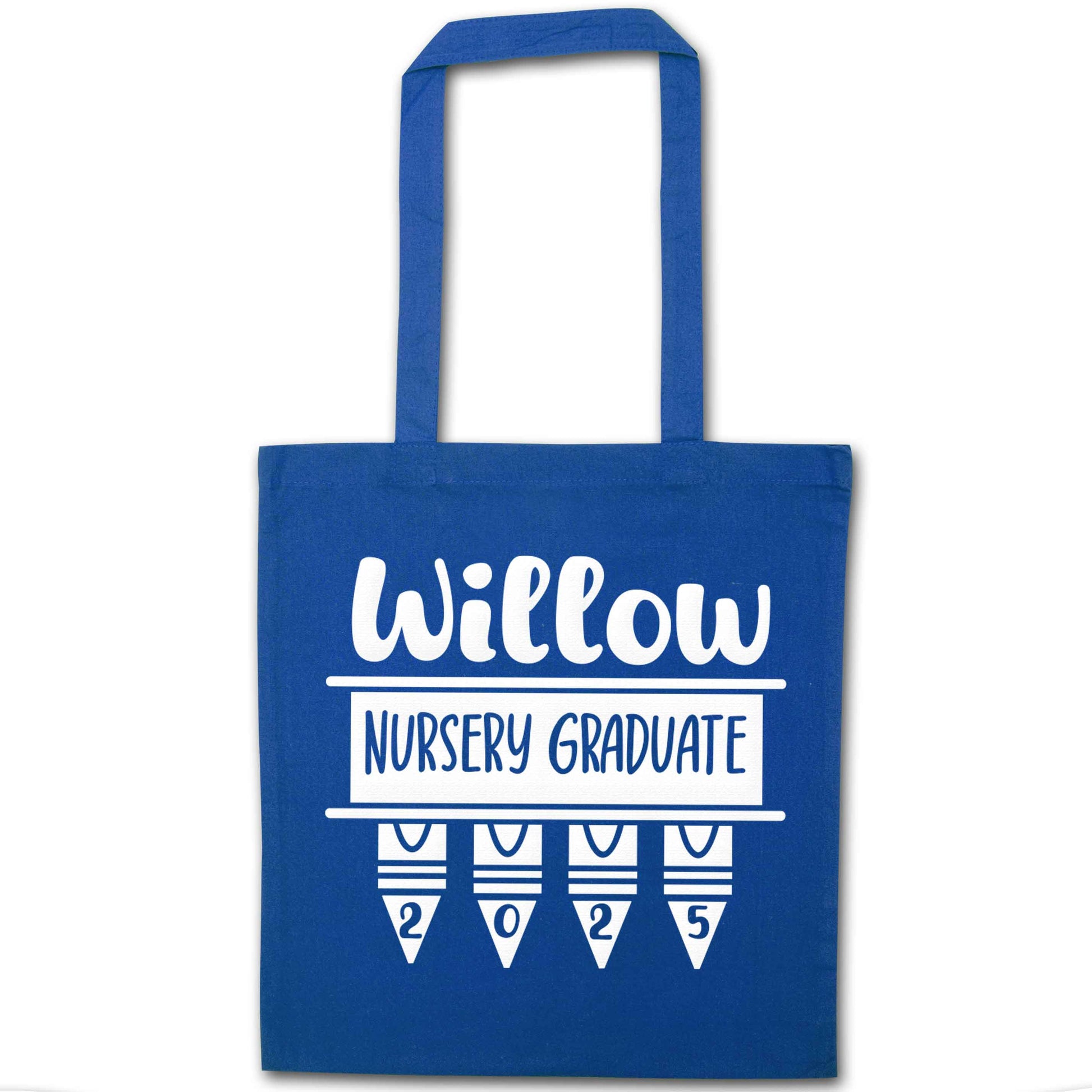 Personalised nursery graduate 2025 blue tote bag