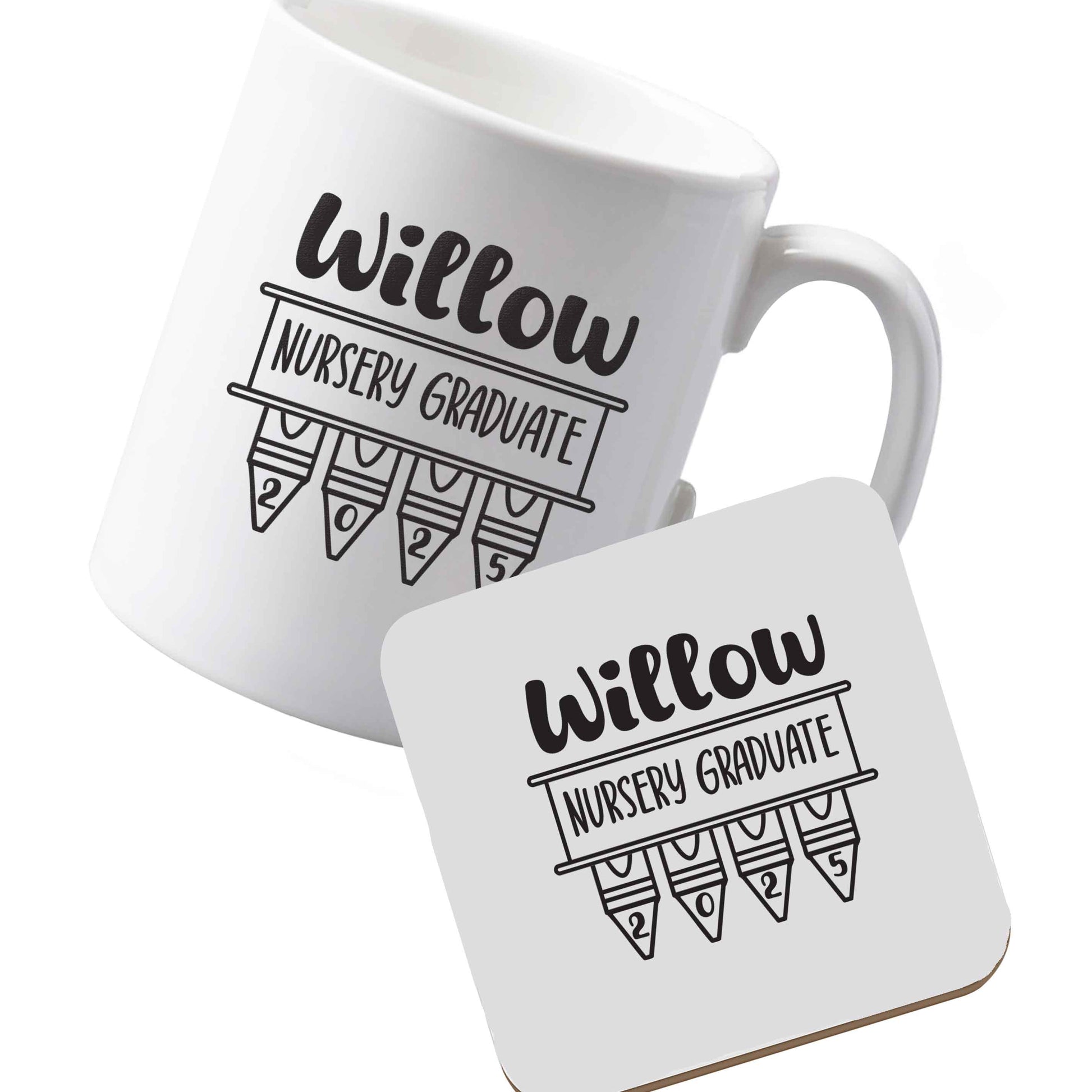 10 oz Ceramic mug and coaster Personalised nursery graduate 2025 both sides