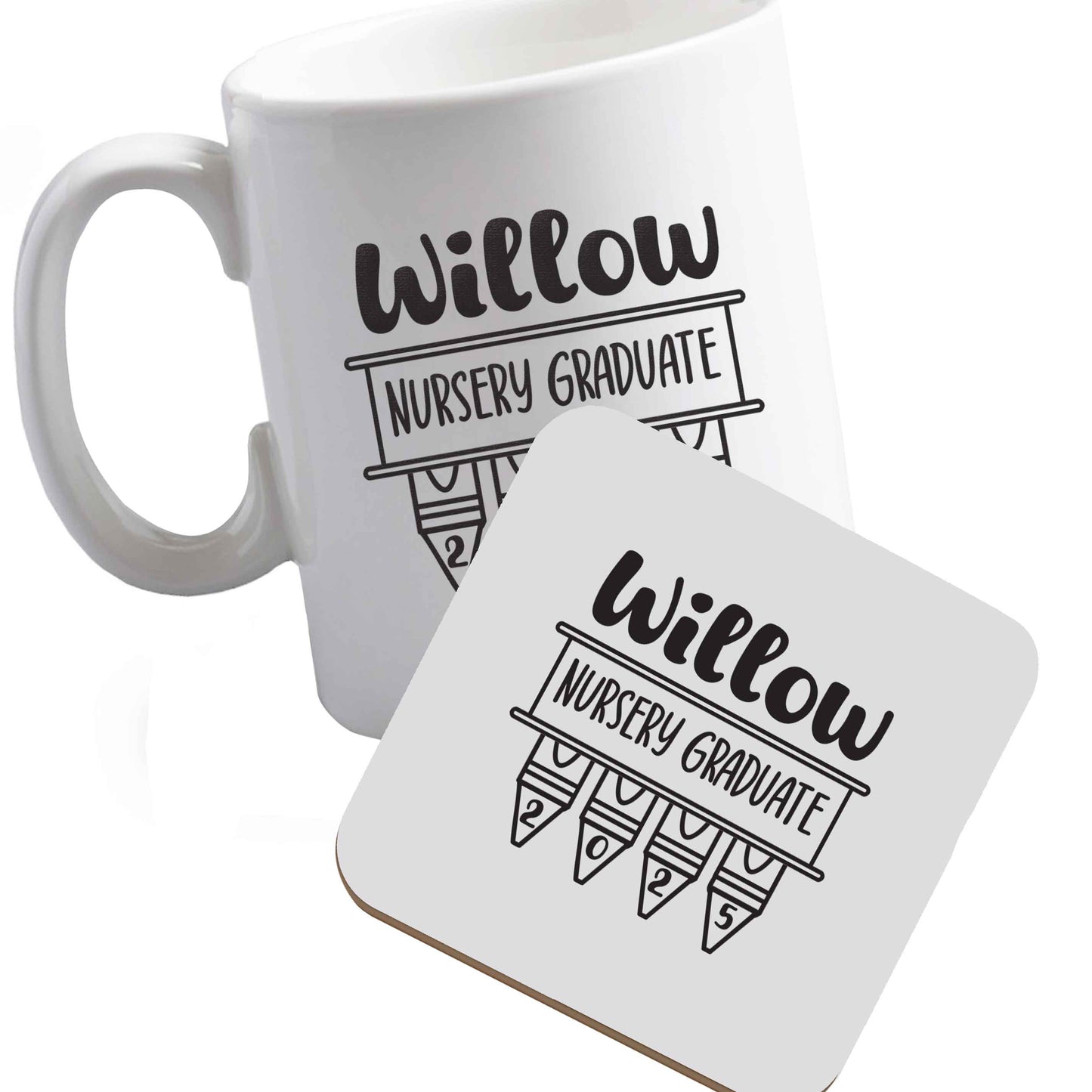 10 oz Personalised nursery graduate 2025 ceramic mug and coaster set right handed