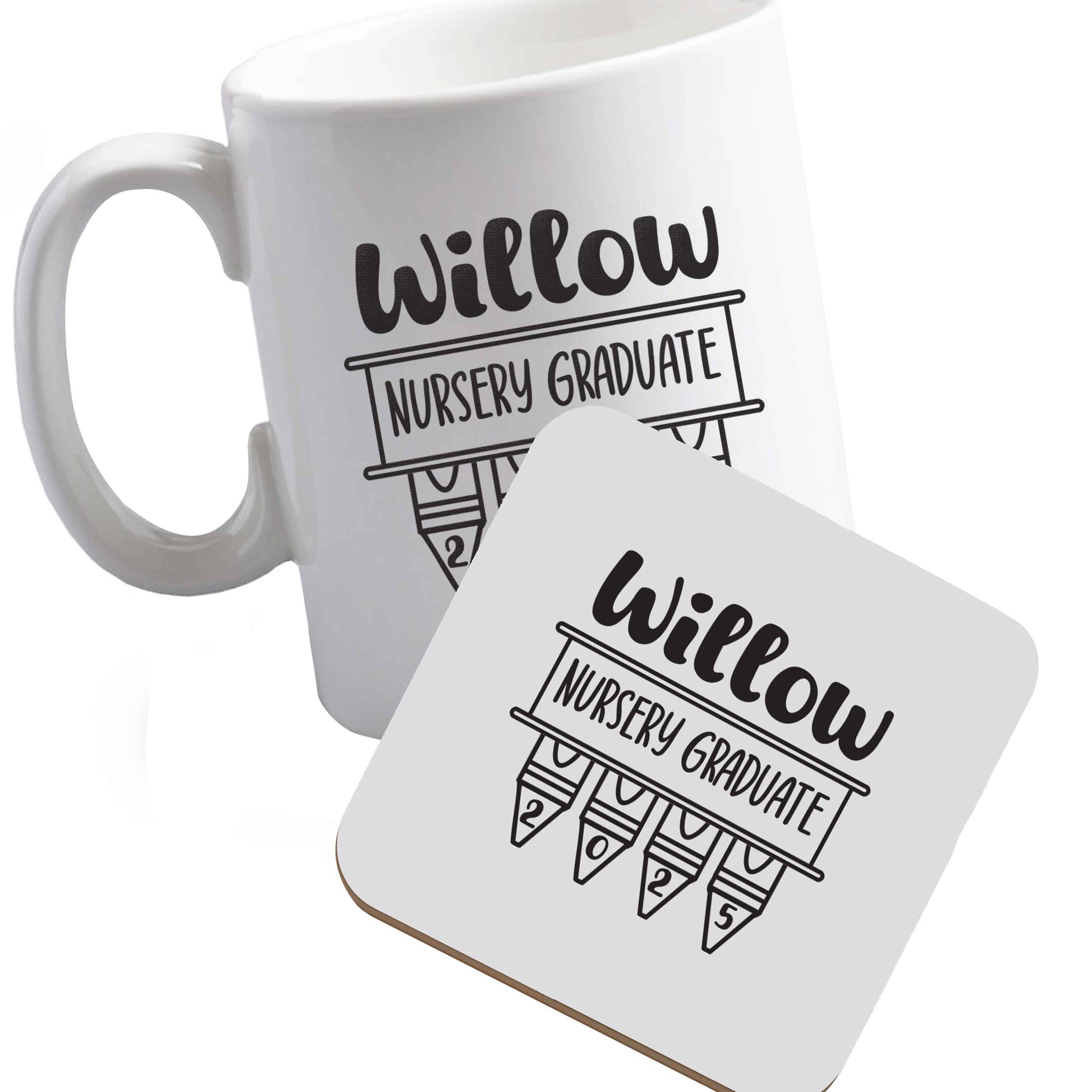 10 oz Personalised nursery graduate 2025 ceramic mug and coaster set right handed