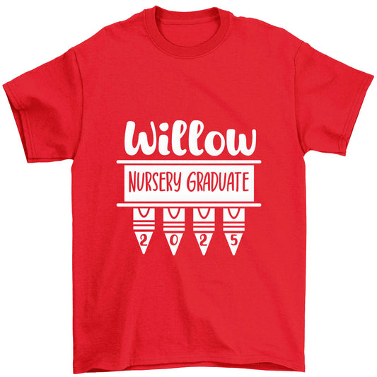 Personalised nursery graduate 2025 Children's red Tshirt 12-13 Years
