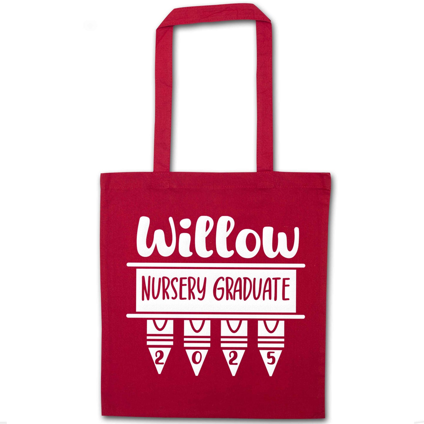 Personalised nursery graduate 2025 red tote bag