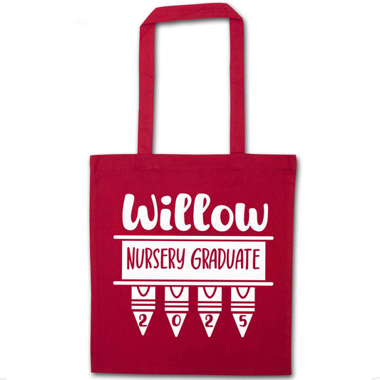Personalised nursery graduate 2025 red tote bag