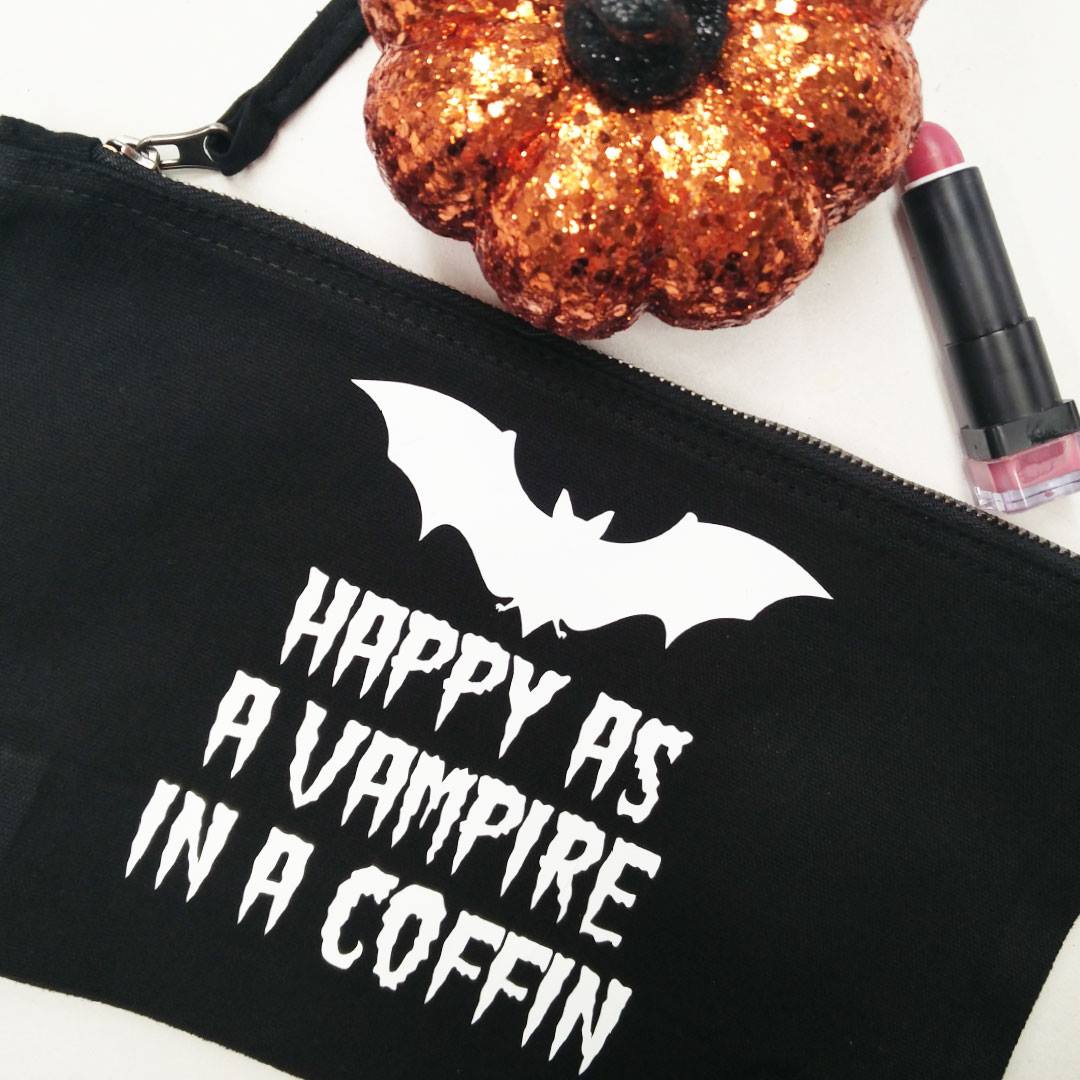 happy as a vampire in a coffin black makeup / toiletry bag