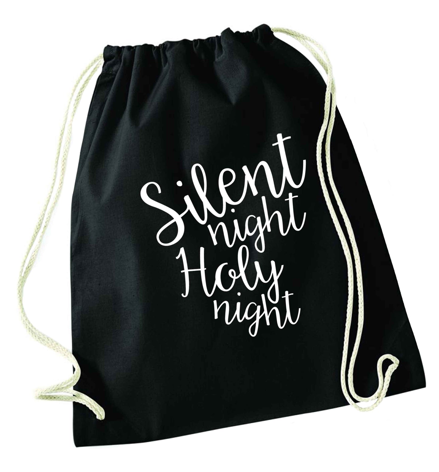 Silent night holy night black drawstring bag
