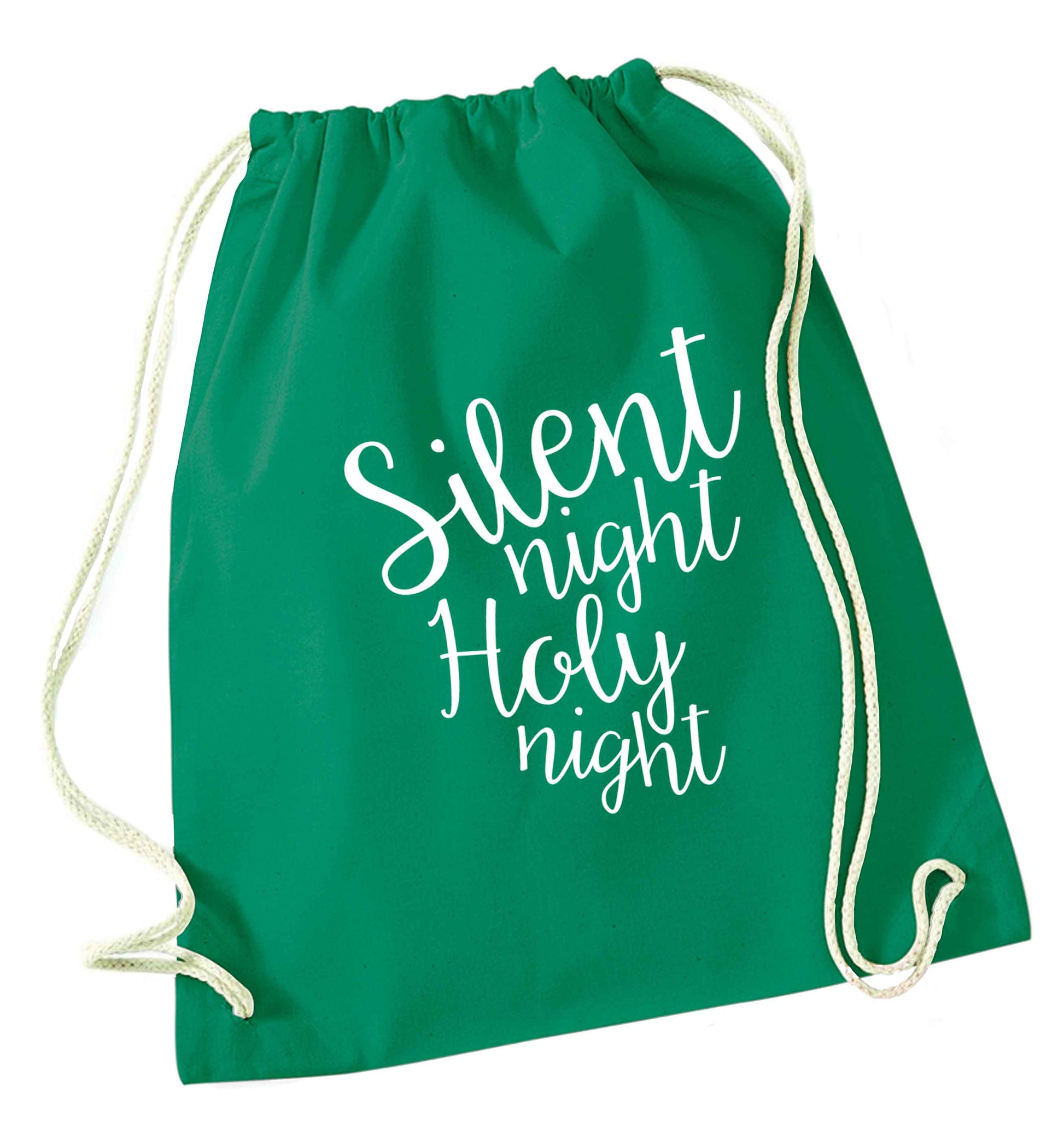 Silent night holy night green drawstring bag