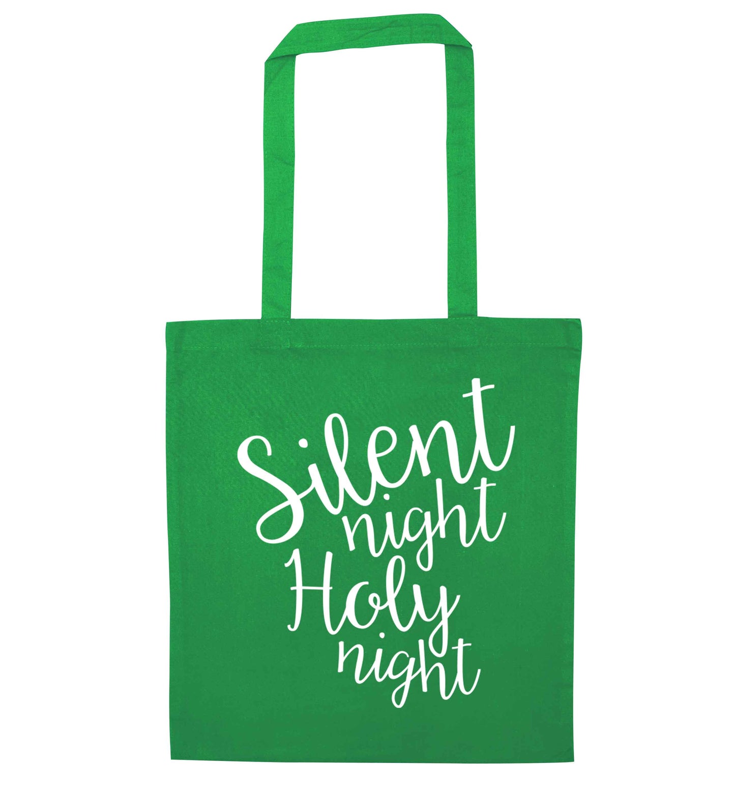 Silent night holy night green tote bag