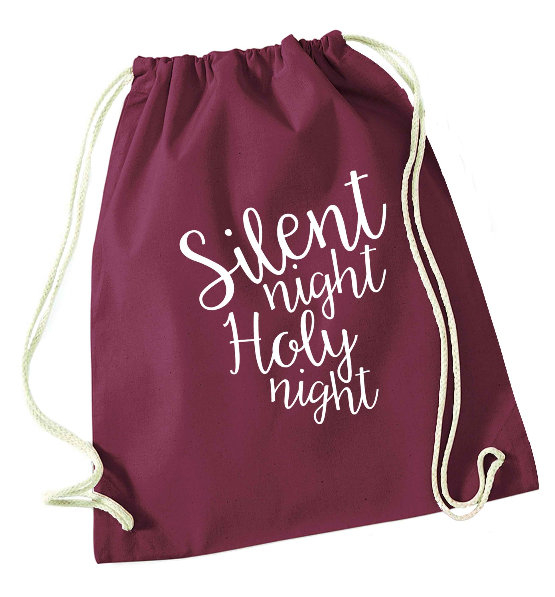 Silent night holy night maroon drawstring bag