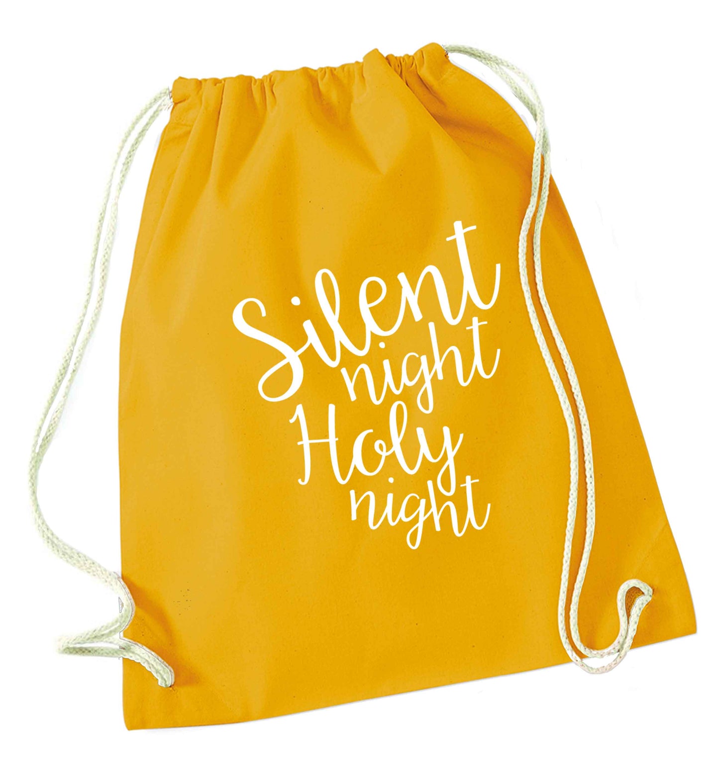 Silent night holy night mustard drawstring bag
