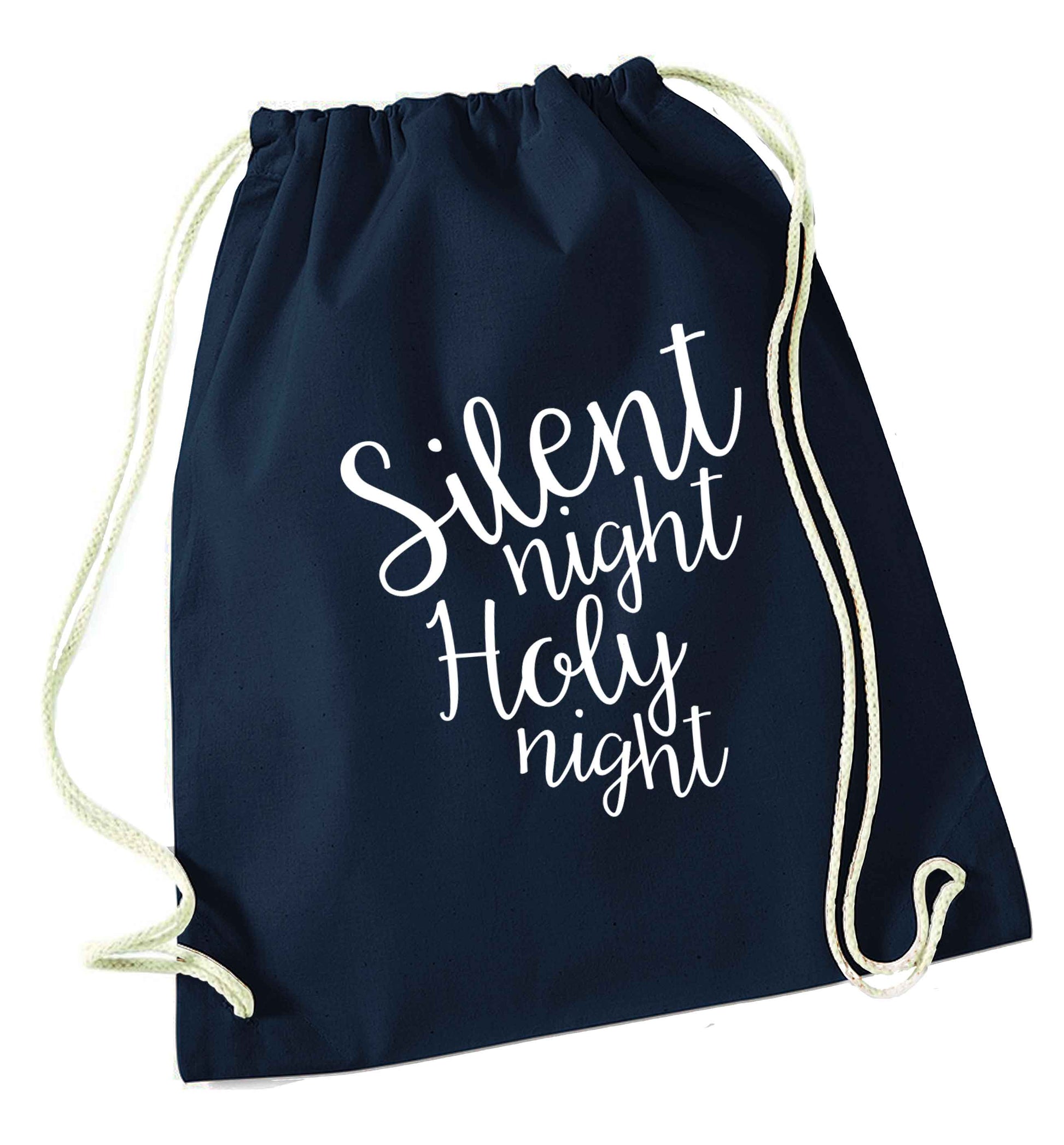 Silent night holy night navy drawstring bag