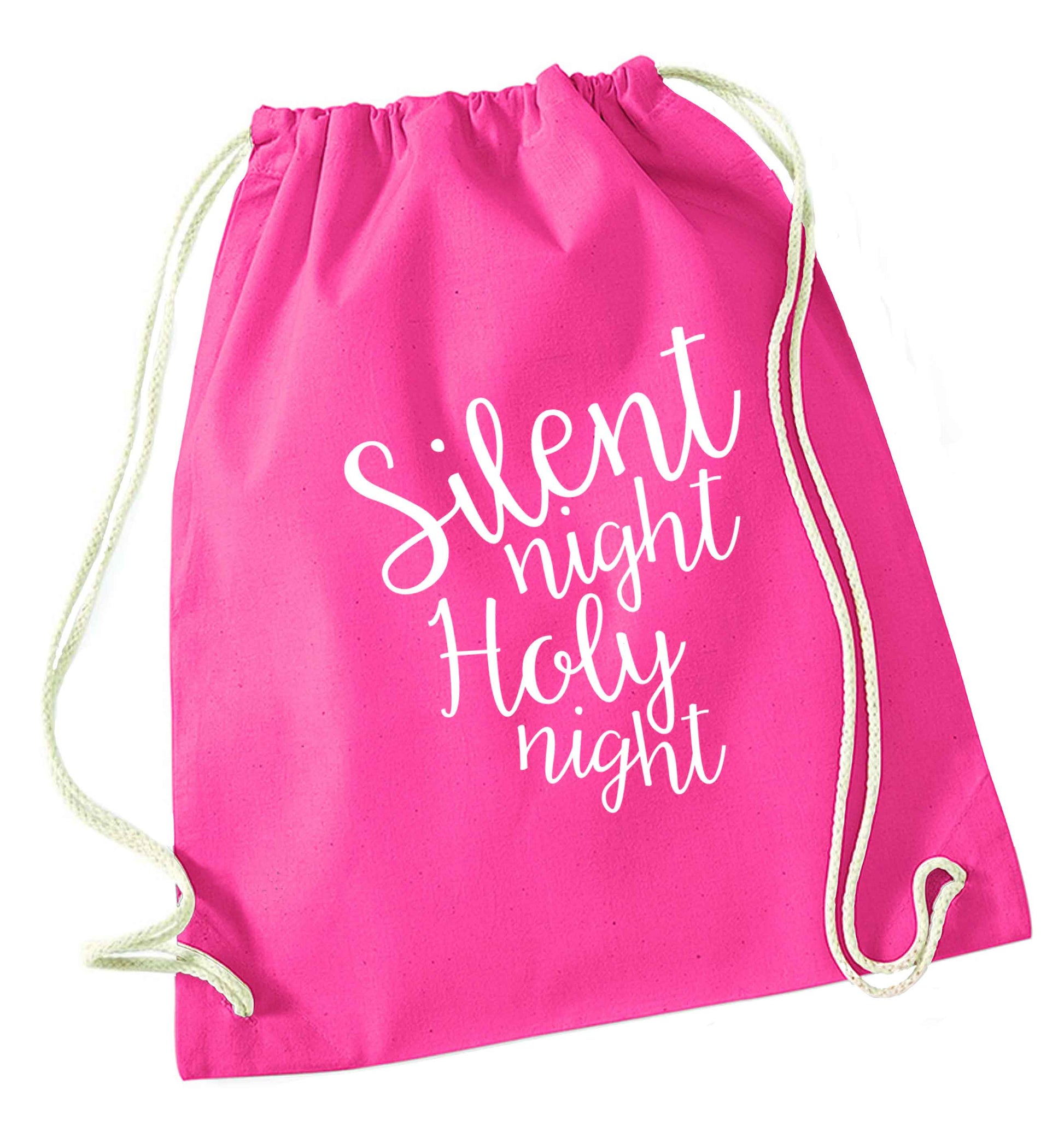 Silent night holy night pink drawstring bag