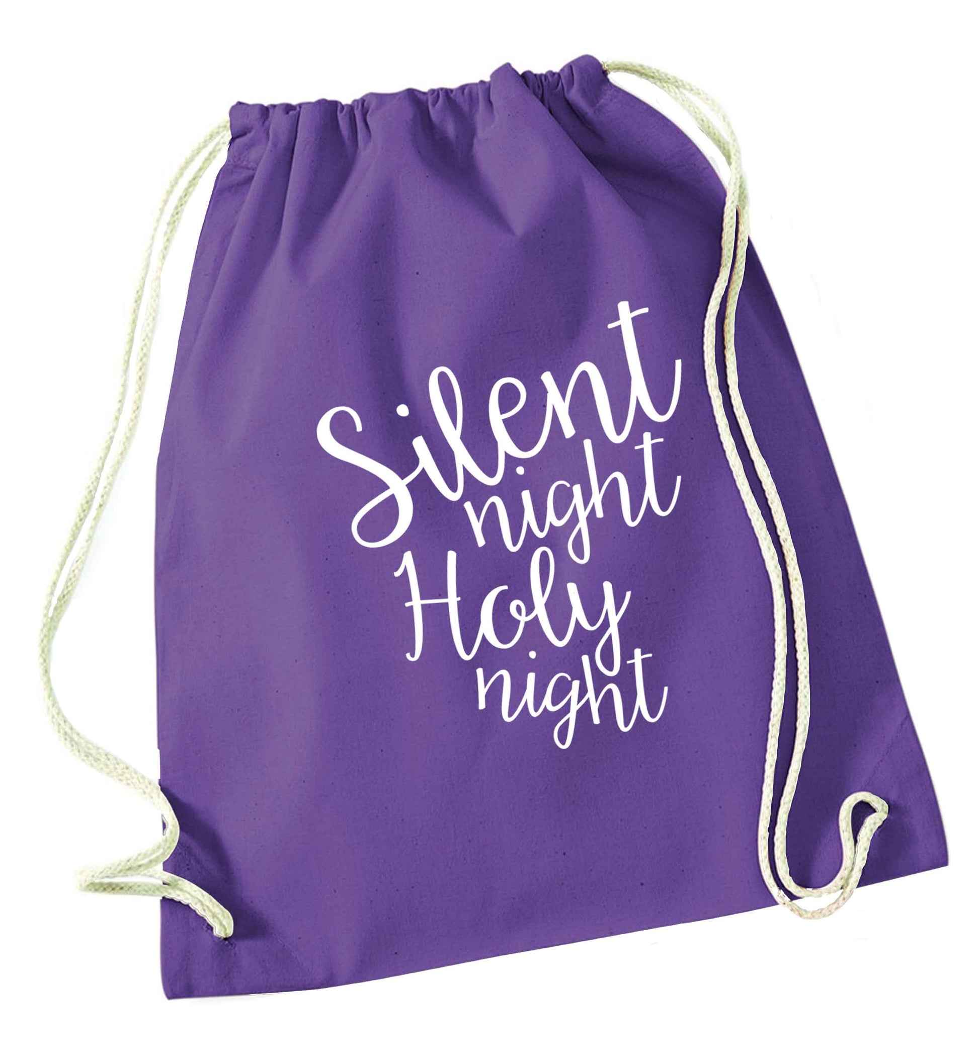 Silent night holy night purple drawstring bag