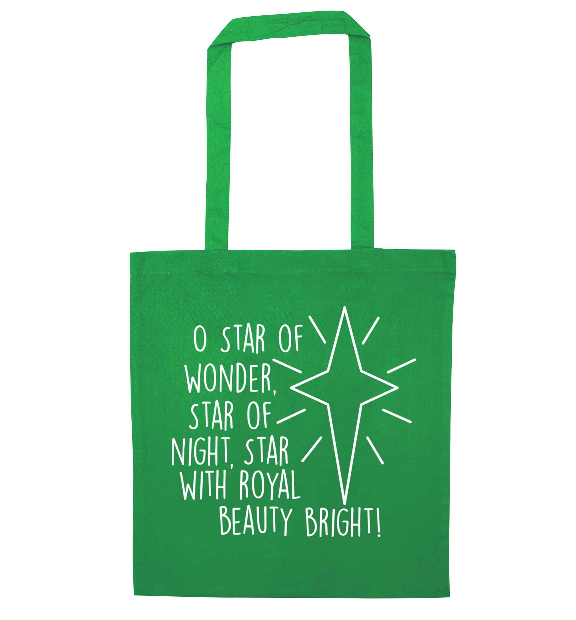 Oh star of wonder star of night, star with royal beauty bright green tote bag