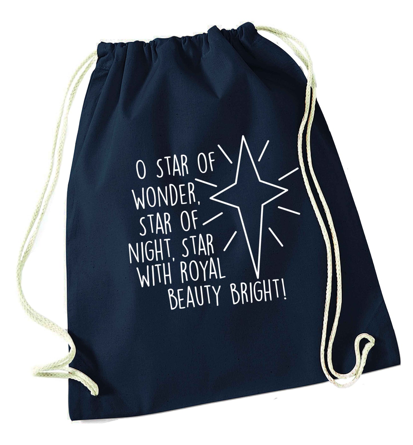 Oh star of wonder star of night, star with royal beauty bright navy drawstring bag