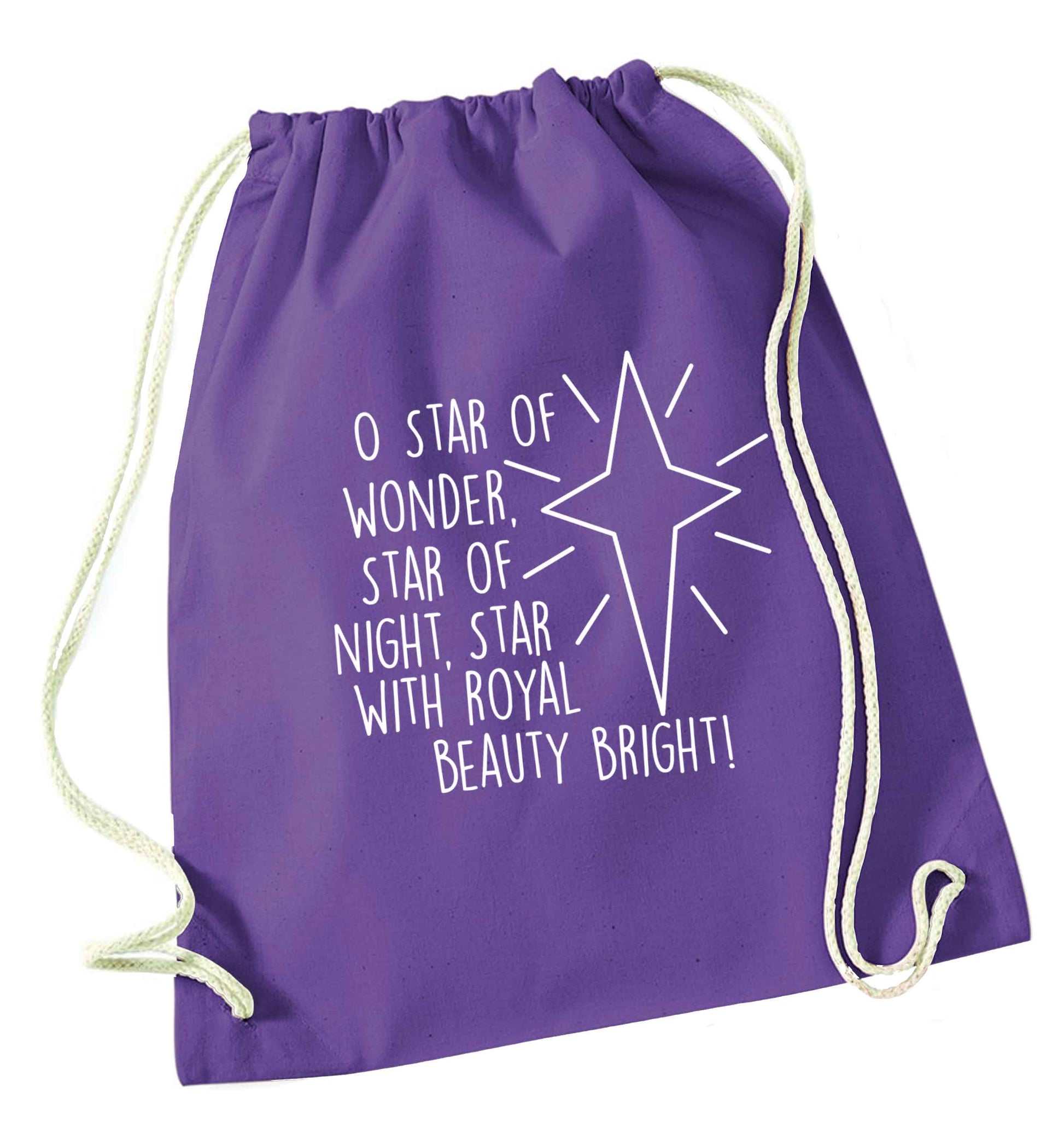 Oh star of wonder star of night, star with royal beauty bright purple drawstring bag