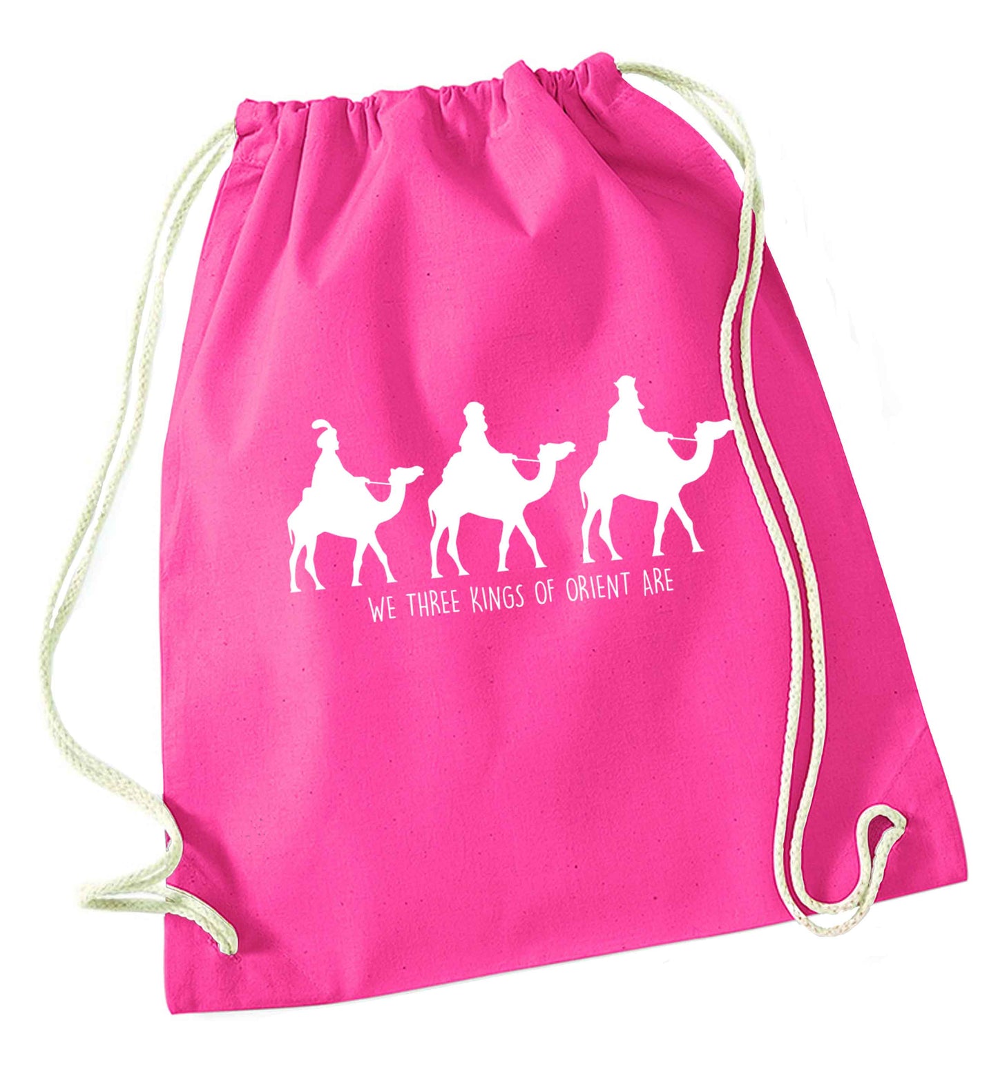 We three kings of orient are pink drawstring bag
